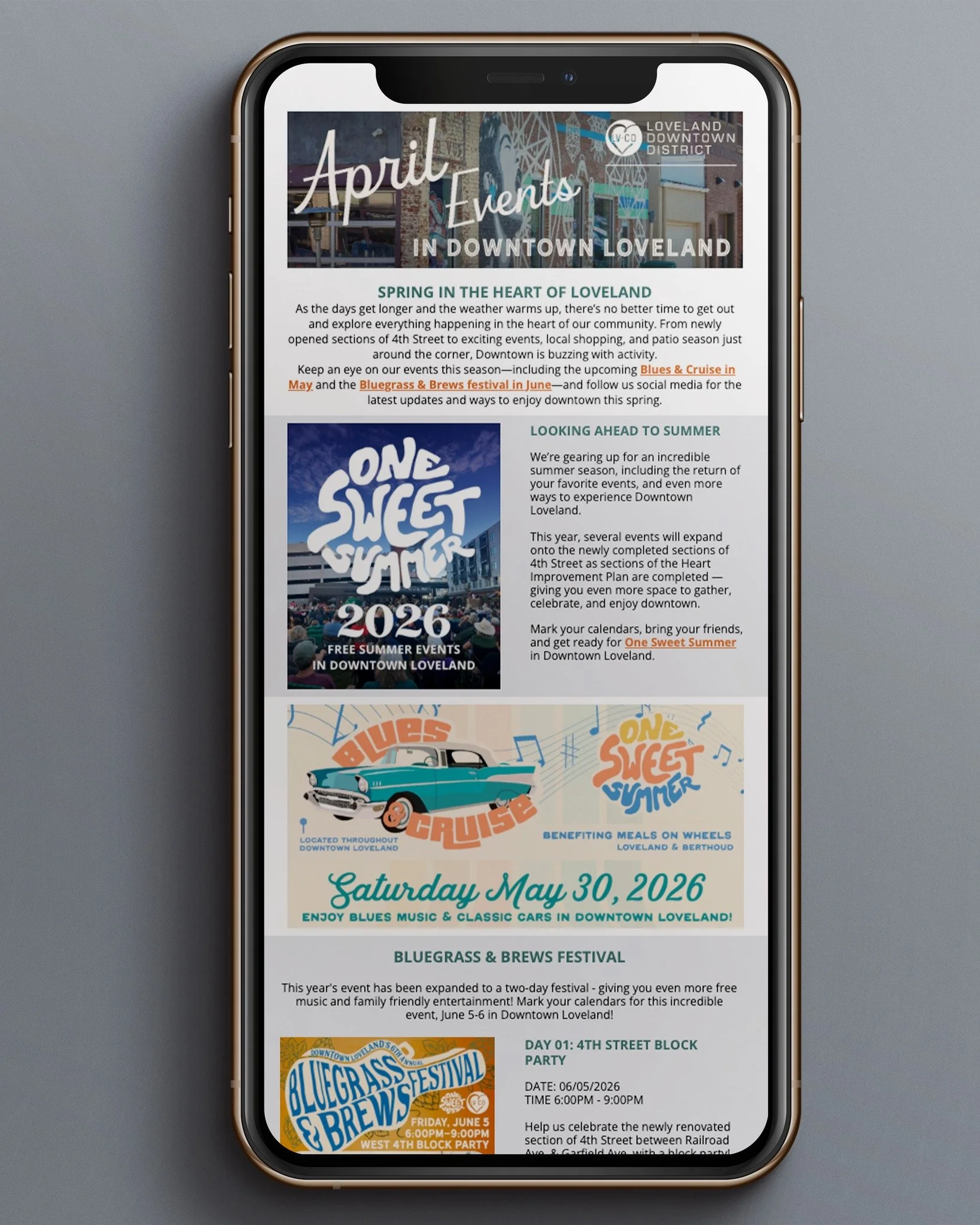 Our April Downtown Newsletter is out now! If you'd like to stay up to date on all the great things going on in Downtown Loveland - subscribe to our monthly newsletter! 
Head to our website to sign up!

In addition to Downtown Loveland Updates, this m