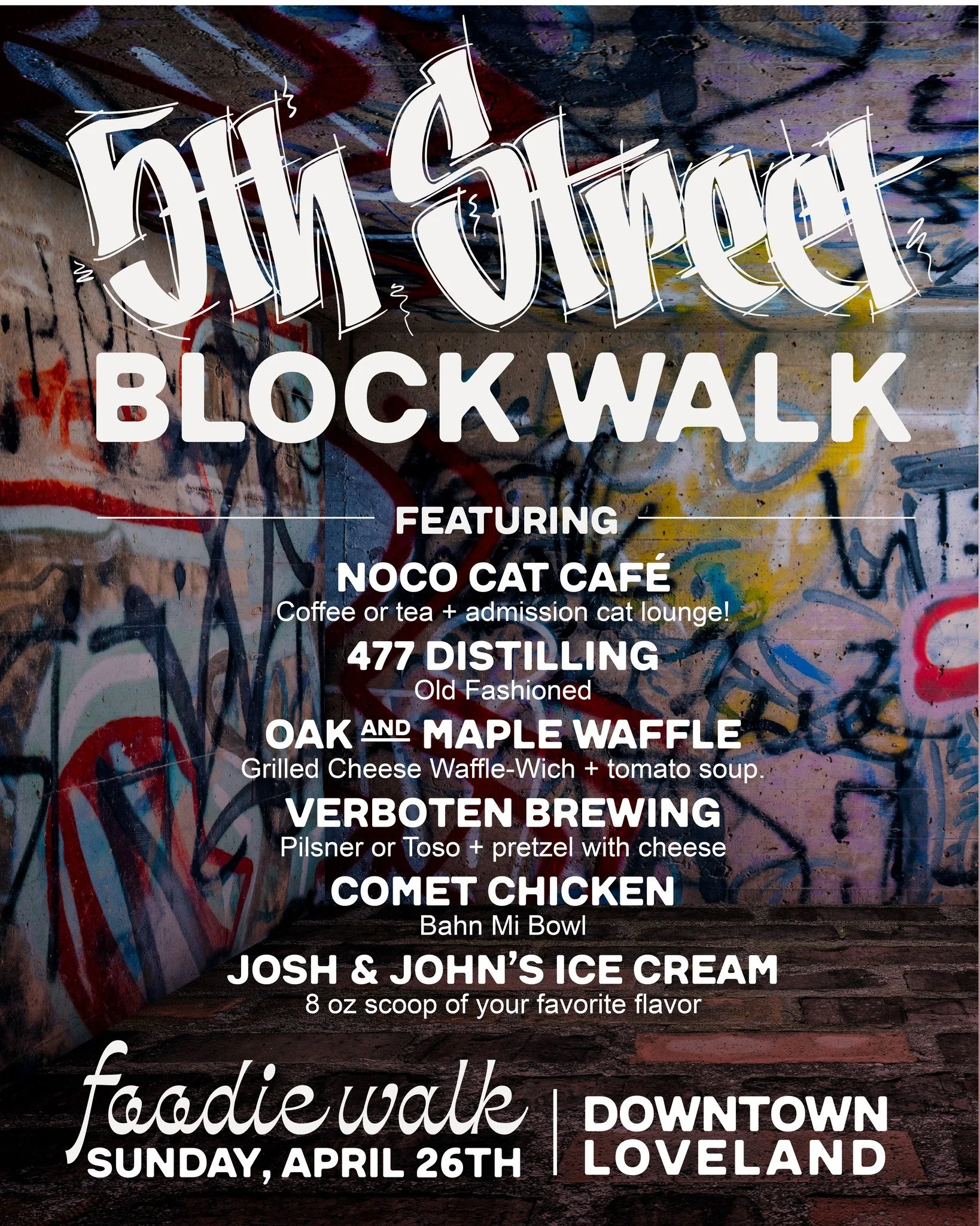 🔥 Loveland&rsquo;s Tastiest Afternoon Is Calling&hellip; Are You In? 🔥

The 5th Street Block Walk is BACK&mdash;and it&rsquo;s serving up the ultimate foodie adventure you don&rsquo;t want to miss!

Join us Sunday, April 26 | 3&ndash;6 PM for a one