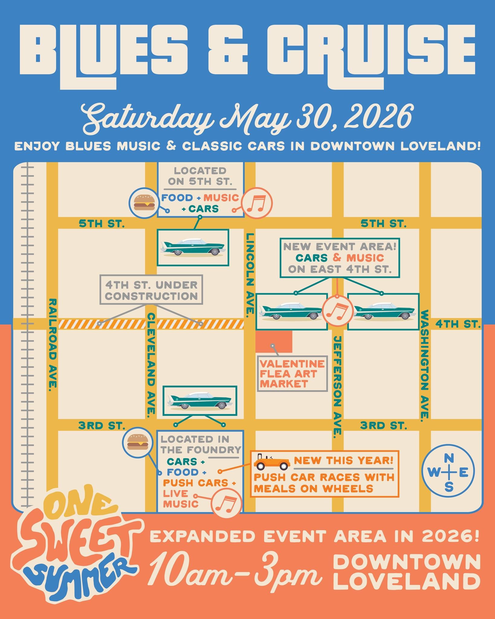 We have some incredible festivals coming up to kick off our One Sweet Summer event series, starting with our Blues &amp; Cruise Festival on Saturday, May 30. 

Don't miss this free, family-friendly, community event in Downtown Loveland. 
See event de
