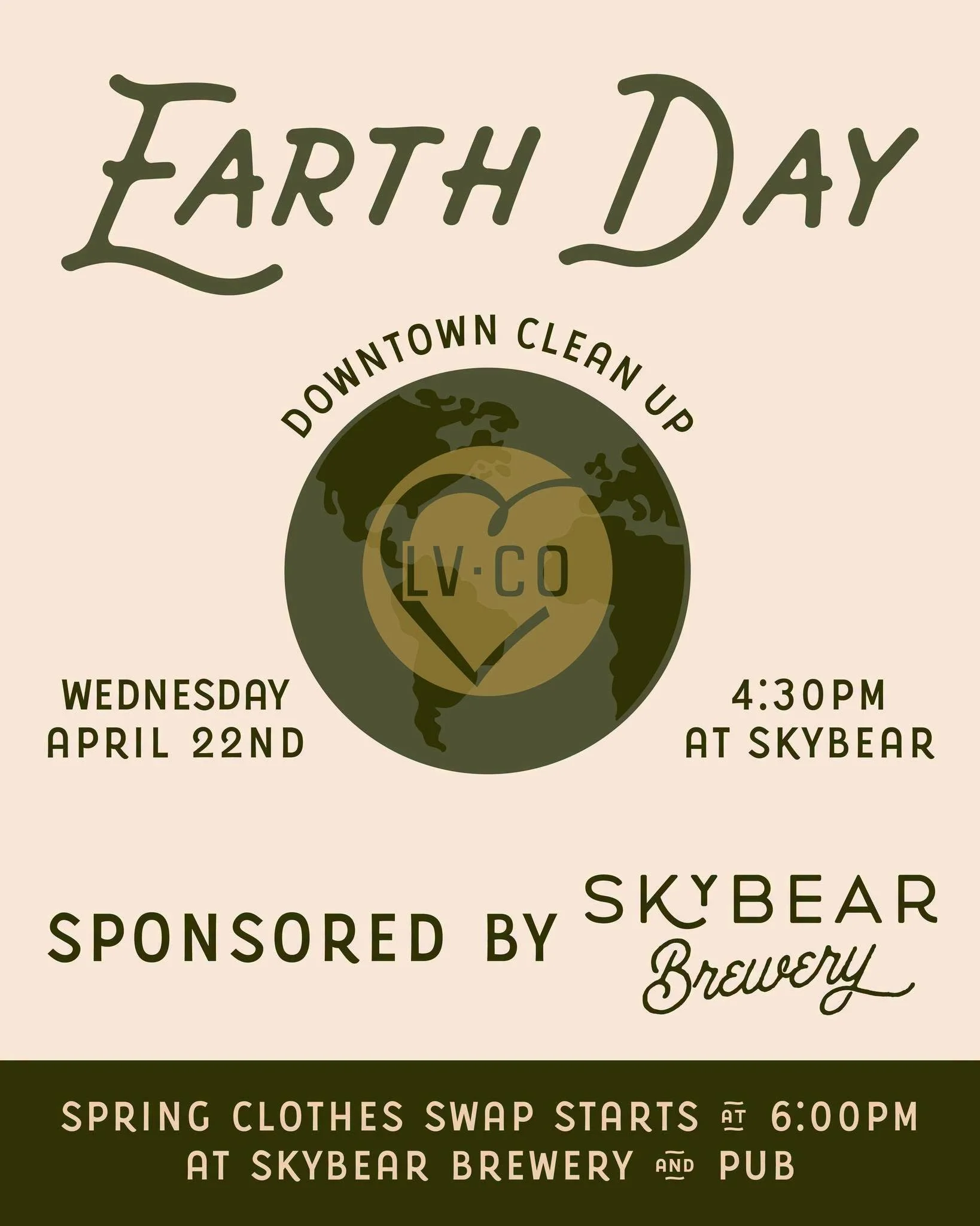 This Wednesday! In honor of Earth Day, join us and @skybearbreweryandpub for our third annual downtown clean-up event!

Meet at Sky Bear on Wednesday, April 22nd for check-in from 4:30 to 5:00 PM to grab cleaning supplies and help us clean up the tow