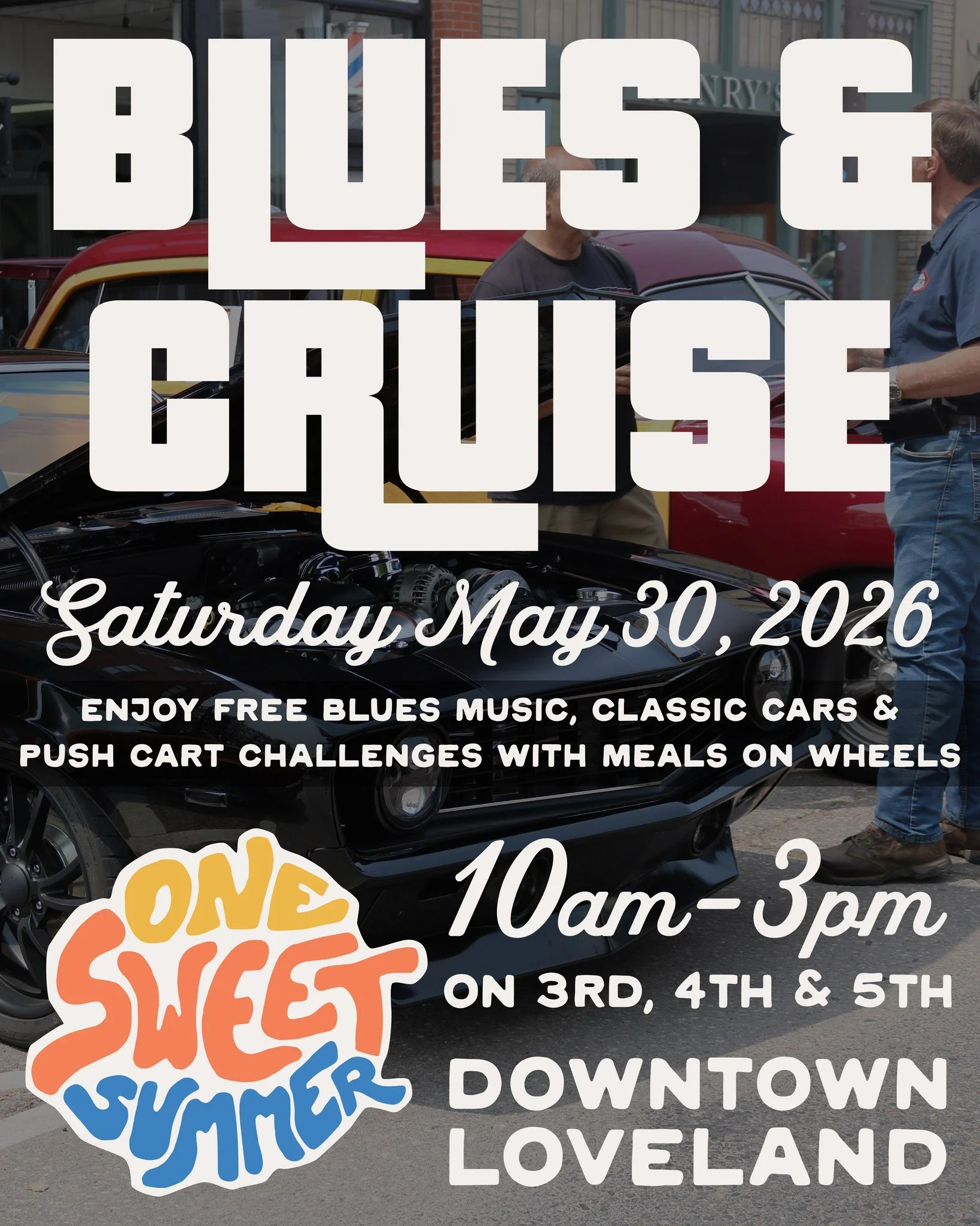 Blues &amp; Cruise is back&mdash;and better than ever. 🎸🚗
Join us Saturday, May 30, from 10am - 3pm in Downtown Loveland as we celebrate live blues, classic cars, and community. We&rsquo;re excited to partner with Meals on Wheels of Loveland and Be