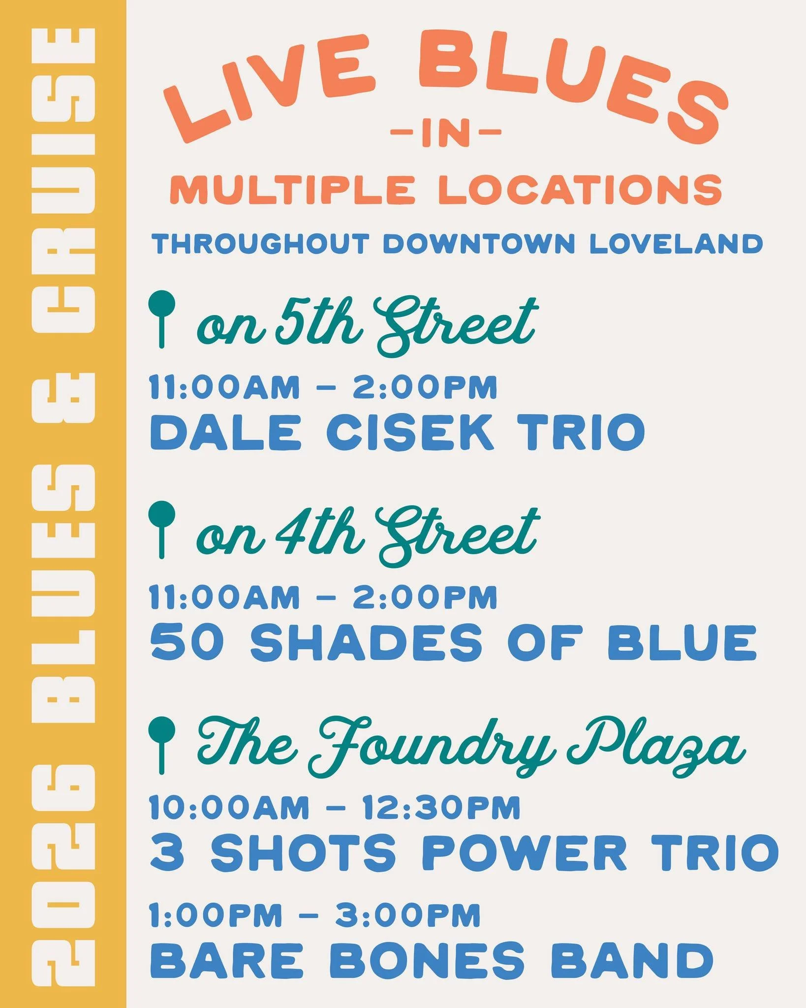 A full day of blues is coming to Downtown Loveland 🎶 🎸🚗 

We've expanded our event to the "New 4th Street" between Washington and Lincoln.
Join us Saturday, May 30 from 10am - 3pm in Downtown Loveland as we celebrate live blues, classic 