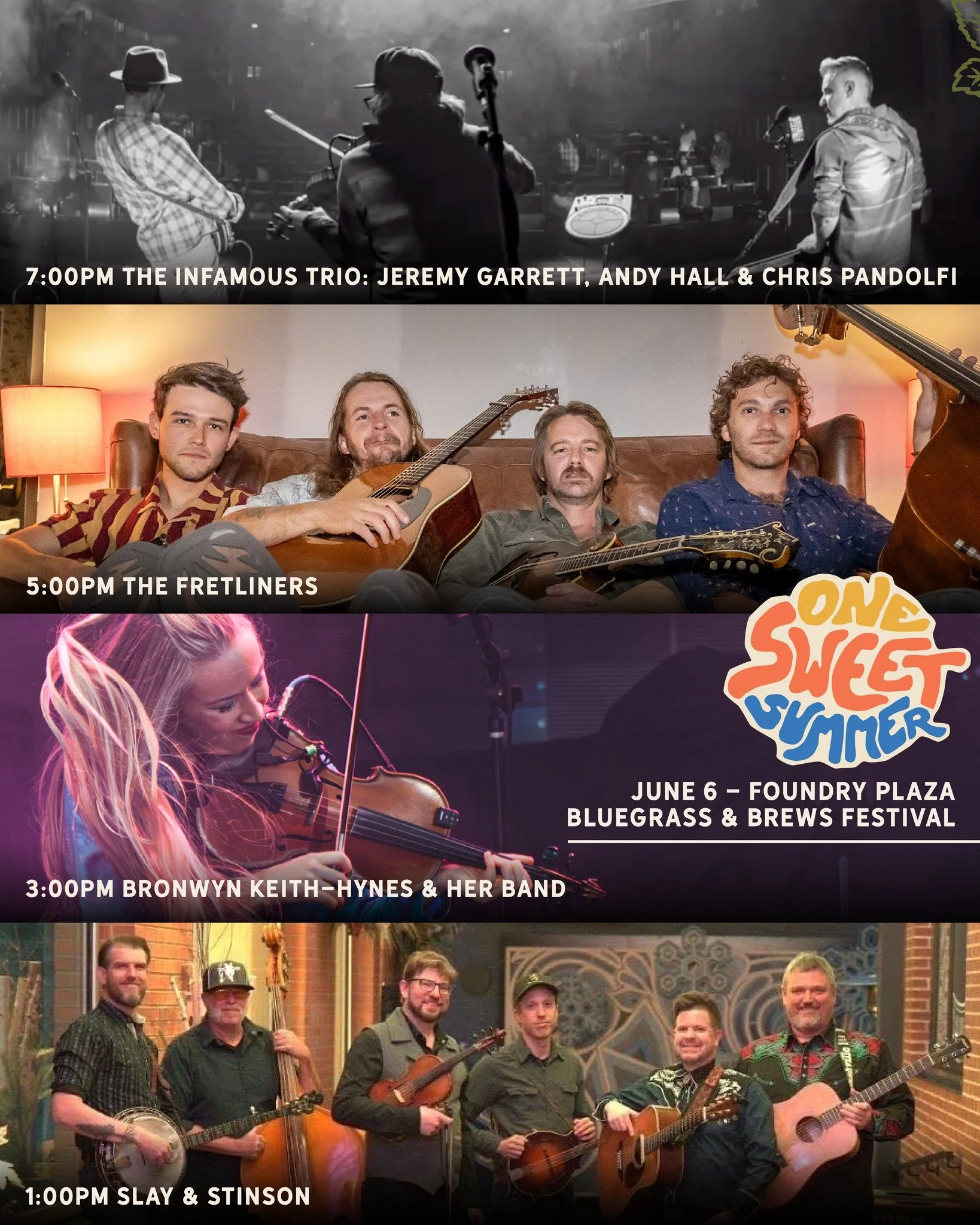 DAY TWO of our Bluegrass and Brews Festival is packed with Grammy Award-winning musicians you won't want to miss! On Saturday, June 6, music starts at 1:00pm in the Foundry Plaza in Downtown Loveland. 

Saturday afternoon&rsquo;s bluegrass lineup inc