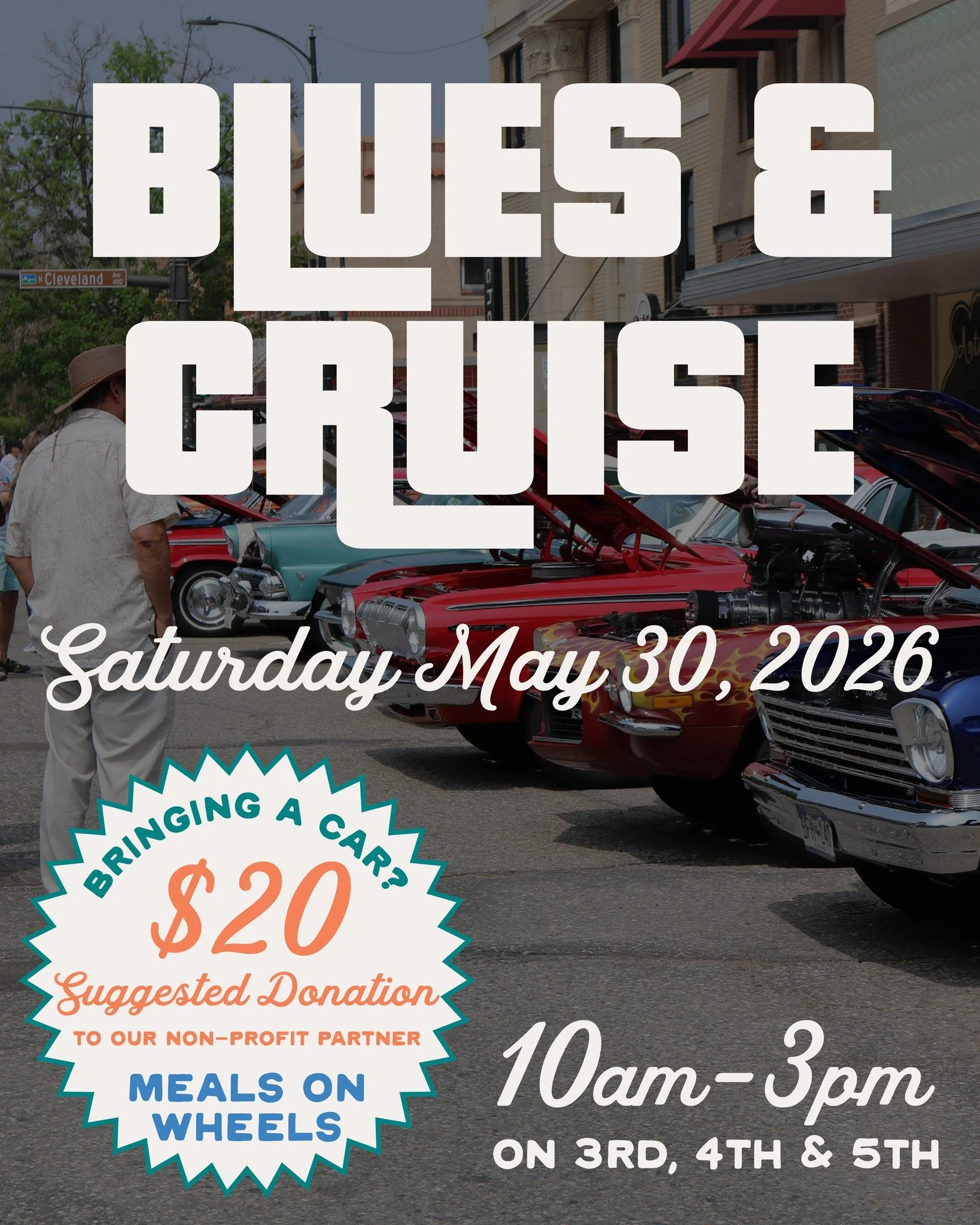 Bring your classic car down to our Blues &amp; Cruise event on Saturday, May 30 from 10AM - 3PM. This year, we're supporting our non-profit partner Meals On Wheels of Loveland &amp; Berthoud, Inc. with a $20 suggested donation if you bring your car t
