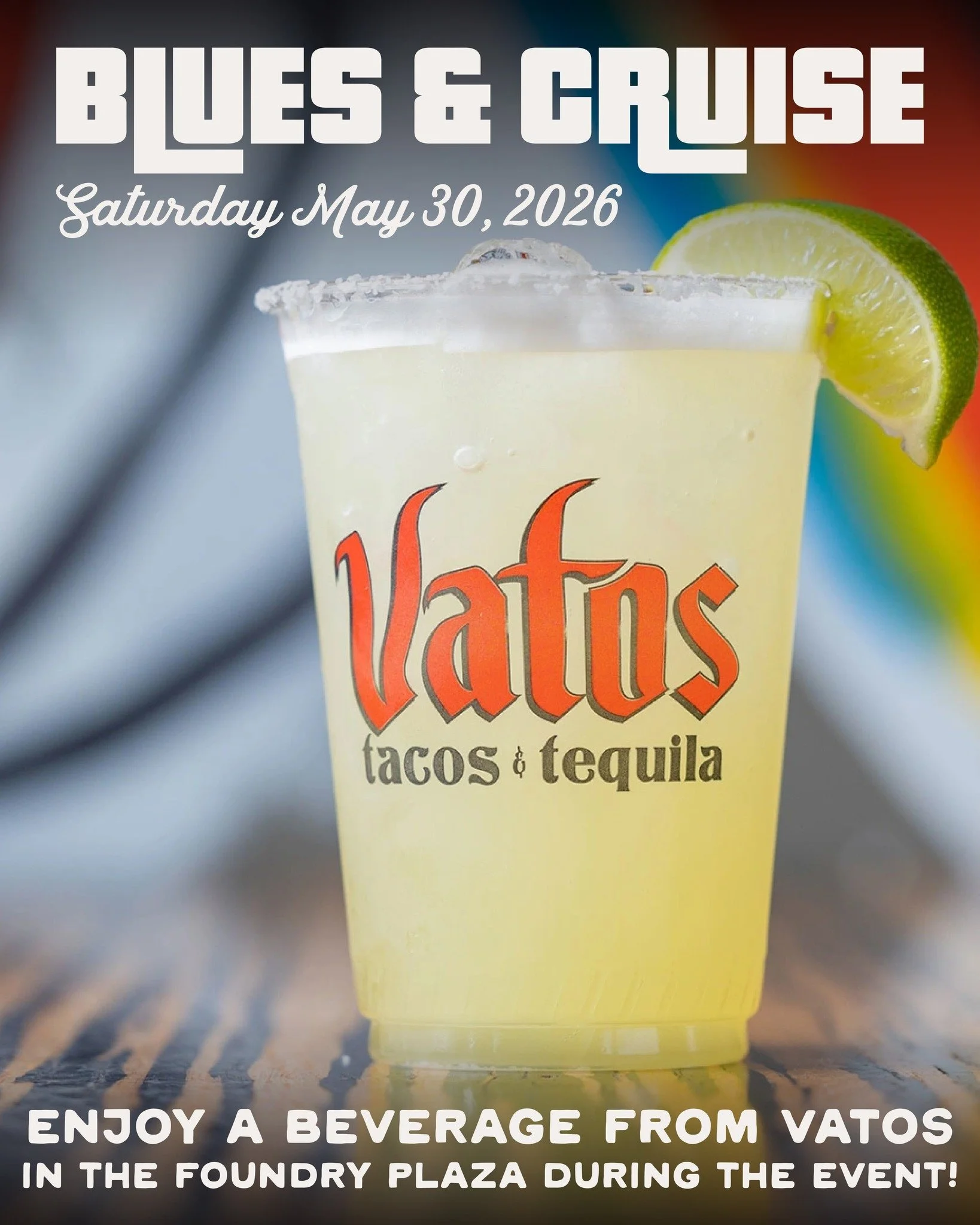 We're so excited to announce that our friends at @vatostacosandtequila will be providing their beverage services during our Blues &amp; Cruise event on Saturday, May 30th! 👏 
That means you'll be able to sip on a delicious margarita while checking o