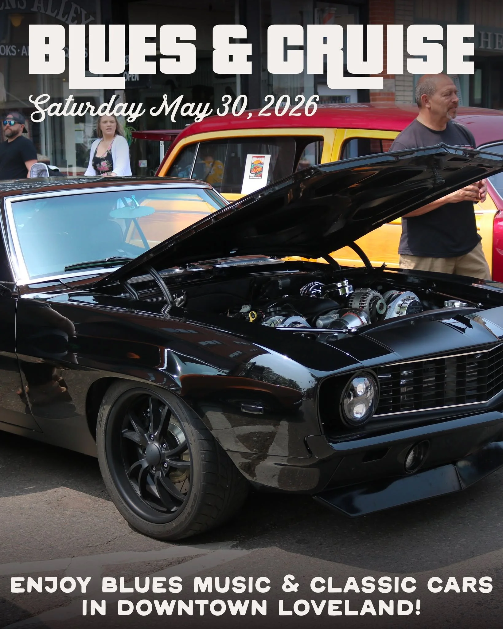 THIS SATURDAY! Blues &amp; Cruise is returning to Downtown Loveland from 10am-3pm. We'll be celebrating live blues, classic cars, and community throughout Downtown Loveland. 
We&rsquo;re excited to partner with Meals on Wheels of Loveland and Berthou