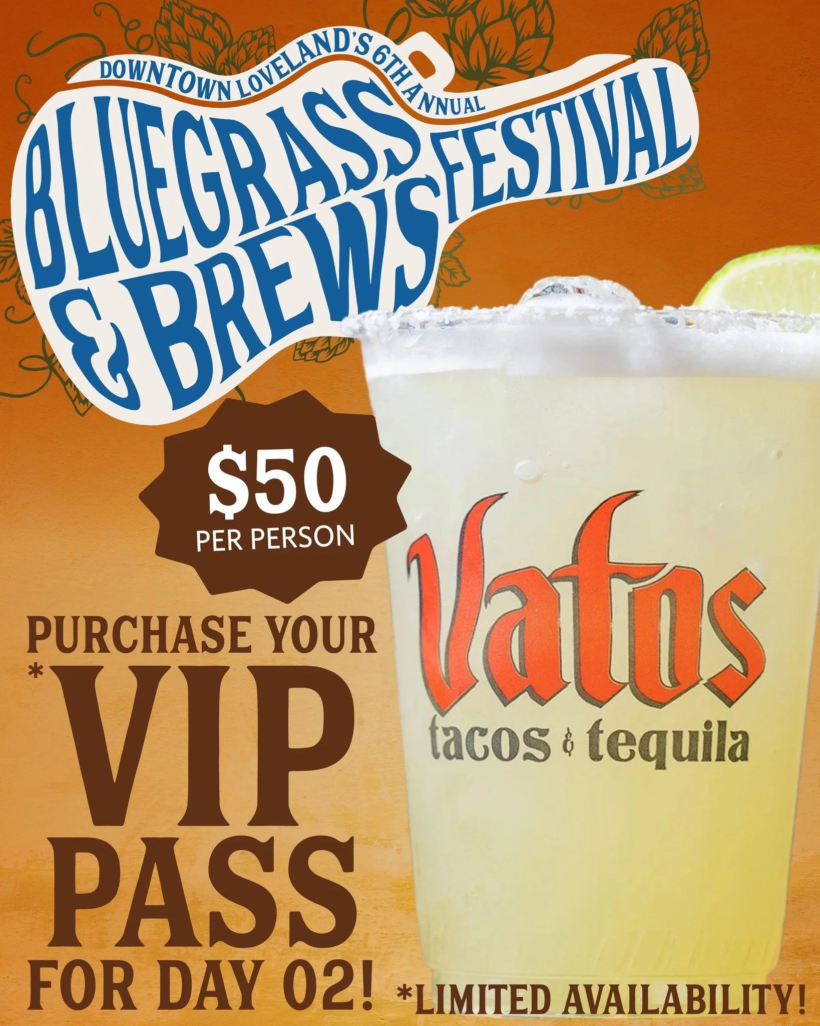 Our friends at @vatostacosandtequila will be designating a section of their patio as VIP during our Bluegrass and Brews Festival on June 6 from 1:00PM-9:00PM
VIP Passes are available for purchase though our website for $50 per person. 

Enjoy our FRE