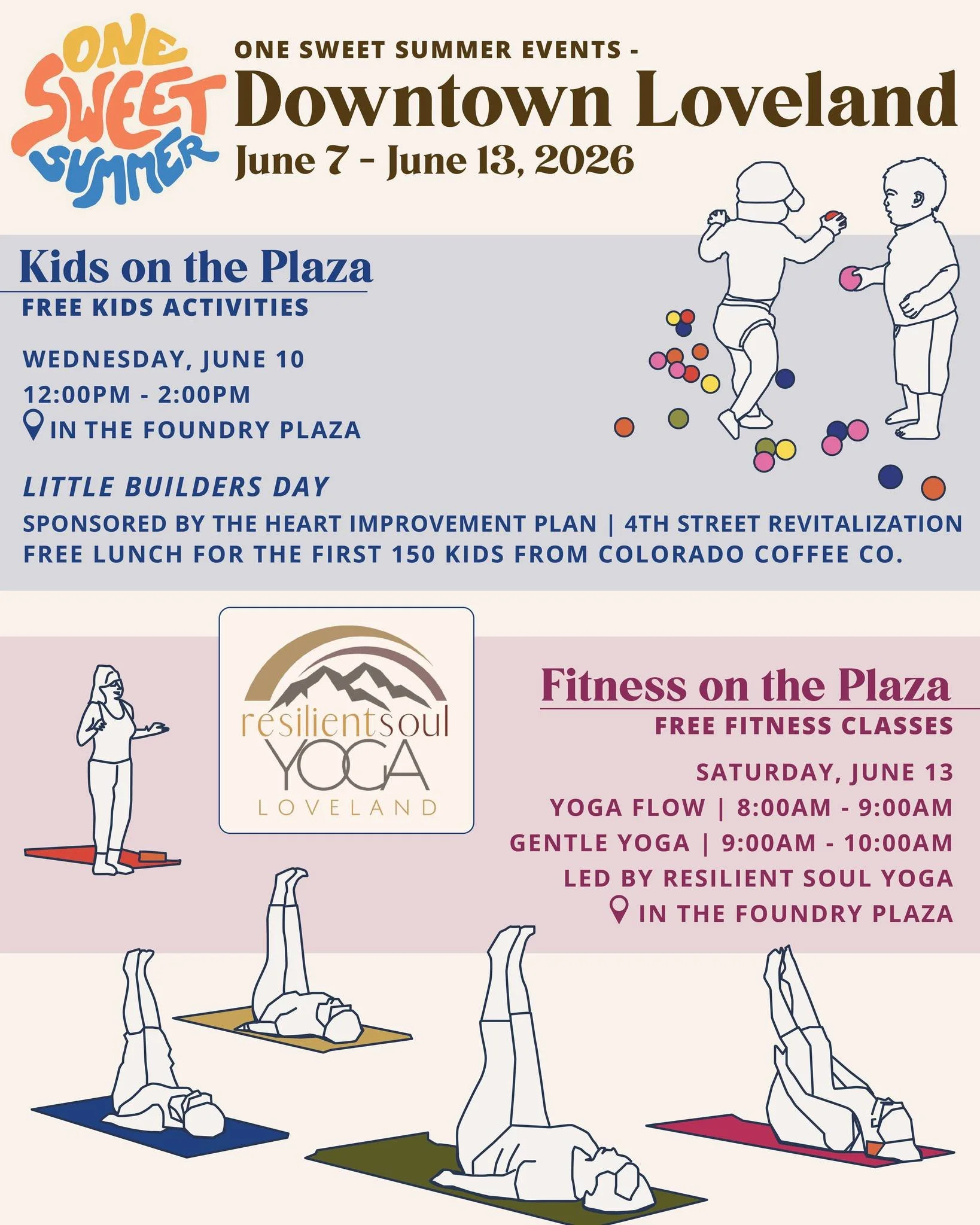Two of our One Sweet Summer weekly events are kicking off this week! Kids on the Plaza &amp; Fitness in the Plaza! 

☀️ Kids on the Plaza
Free kids activities every Wednesday in The Foundry Plaza
Wednesday, 6/10 at 12pm | Little Builders Day with FRE