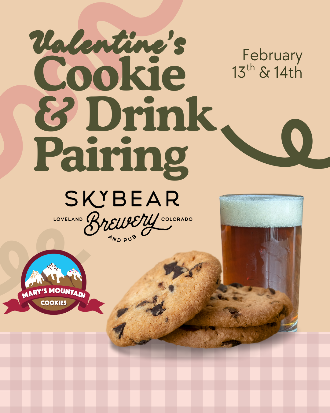 Sky Bear Brewery and Pub - 272 E 5th St. - Enjoy 4 delicious Mary's Mountain Cookies paired with 2 cocktails and 2 beers for $25!