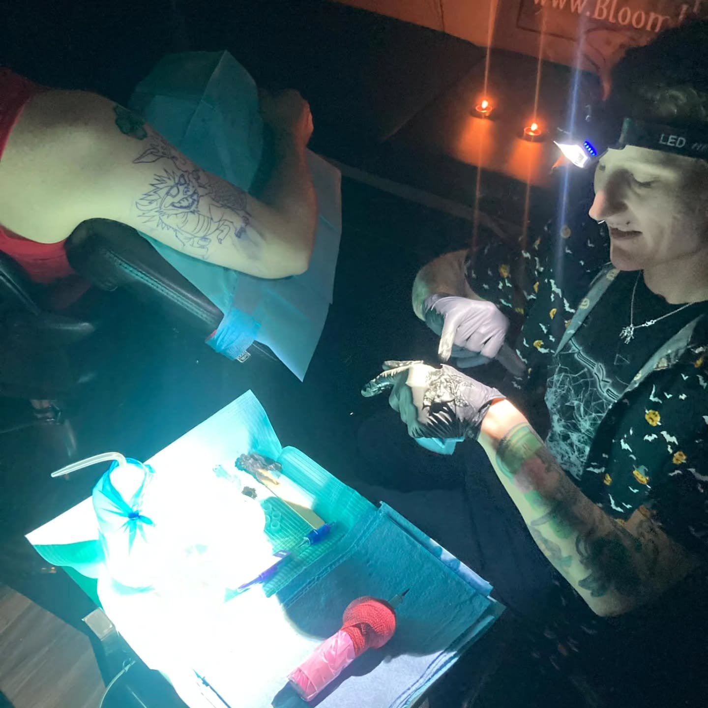 Iforgot to post thus but a while ago I did my first tattoo via headlamp after thr power went out lol it was wild lol I've seen it happen plenty of times in shops and having the wireless batteries and headlamps totally saves everything but it was defi