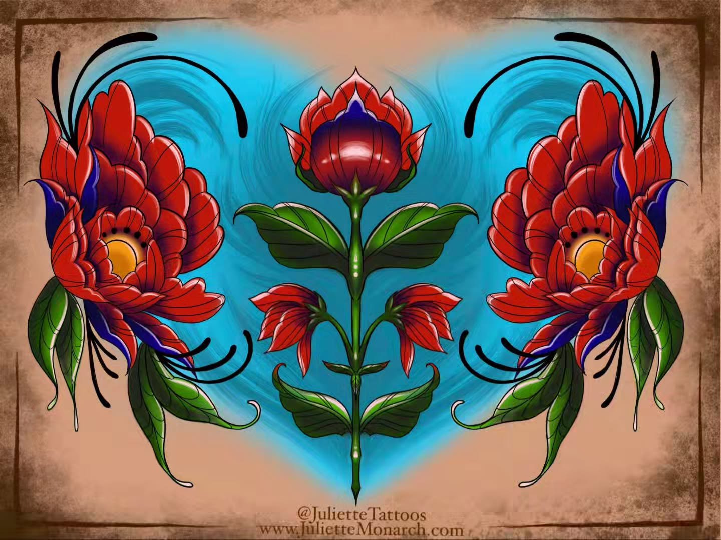 ✨ Just wrapped up this beautiful floral neo-traditional flash! 🌸 This design can work as a stunning chest piece or be broken down into smaller segments for different areas. If you're interested in this style, I'd love to hear from you! Colors can be