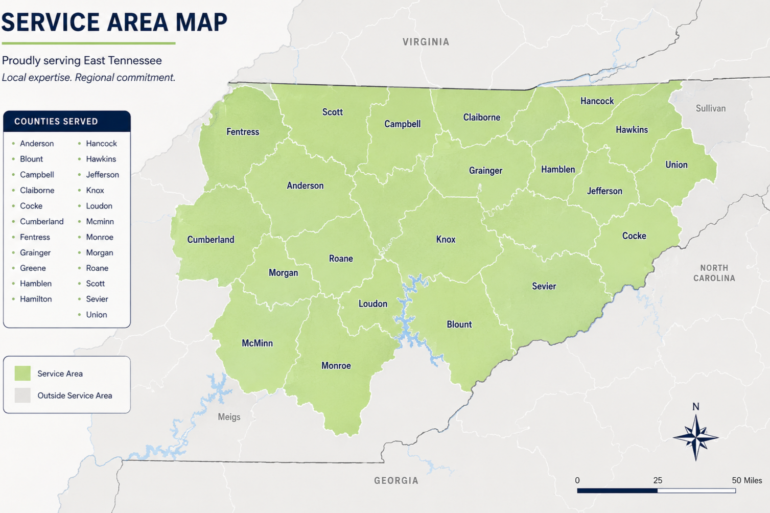 East Tn Water Delivery Service Area.  Where East Tn Water Delivery can delivery bulk water.