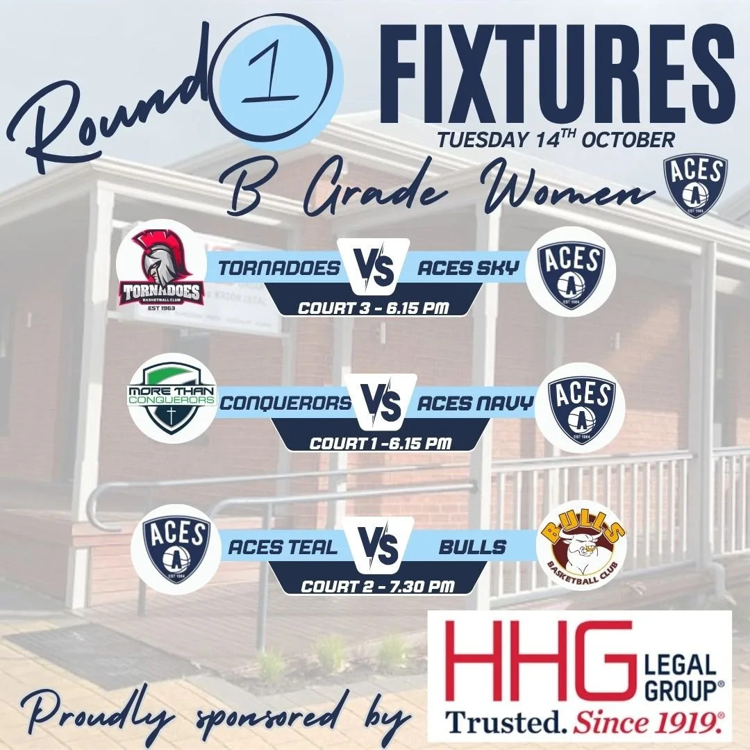 𝗦𝗲𝗻𝗶𝗼𝗿𝘀 𝗥𝗼𝘂𝗻𝗱 𝟭 - 𝗔&amp;𝗕 𝗚𝗿𝗮𝗱𝗲 𝗙𝗶𝘅𝘁𝘂𝗿𝗲𝘀

B Grade Men and Women - Tuesday 14th October 2025 from 6.15pm

A Grade Men and Women - Friday 17th October 2025 from 7.00pm

We have introduced a 4th Men's B Grade Team this season