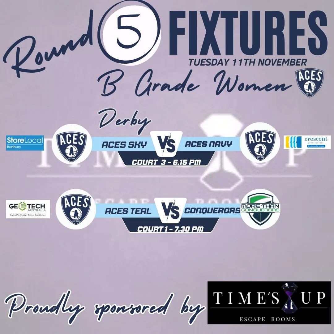 𝗦𝗲𝗻𝗶𝗼𝗿𝘀 𝗥𝗼𝘂𝗻𝗱 𝟱 - 𝗔&amp;𝗕 𝗚𝗿𝗮𝗱𝗲 𝗙𝗶𝘅𝘁𝘂𝗿𝗲𝘀

B Grade Men and Women - Tuesday 11th November 2025 from 6.15pm
A Grade Men - Friday 14th November 2025 from 7.00pm
A Grade Women - Friday 14th November 2025 from 8.45pm

Wishing ou