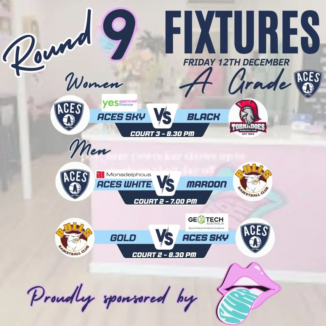 𝗦𝗲𝗻𝗶𝗼𝗿𝘀 𝗥𝗼𝘂𝗻𝗱 𝟵 - 𝗔 𝗚𝗿𝗮𝗱𝗲 𝗖𝗼𝗺𝗽𝗲𝘁𝗶𝘁𝗶𝗼𝗻 - 𝗧𝗼𝗻𝗶𝗴𝗵𝘁!

Good luck to our Aces A Grade Teams taking to the court this evening from 7.00pm!

Thank you to our Sponsor-A-Round Sponsor - @_____slurp_____ 

 #slurp #acesbaske