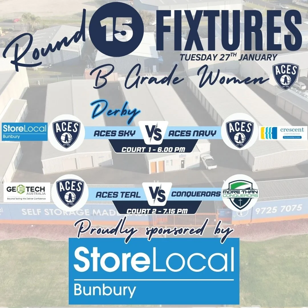 𝗥𝗼𝘂𝗻𝗱 𝟭𝟱 - 𝗕 𝗚𝗿𝗮𝗱𝗲 𝗪𝗼𝗺𝗲𝗻 - 𝗧𝗢𝗡𝗜𝗚𝗛𝗧

Round 15 kicks off tonight for our B Grade Women, with the Aces Derby match between Sky and Navy from 6.00pm and Aces Teal taking on Conquerors from 7.15pm!
 
Special thank you to StoreLoca