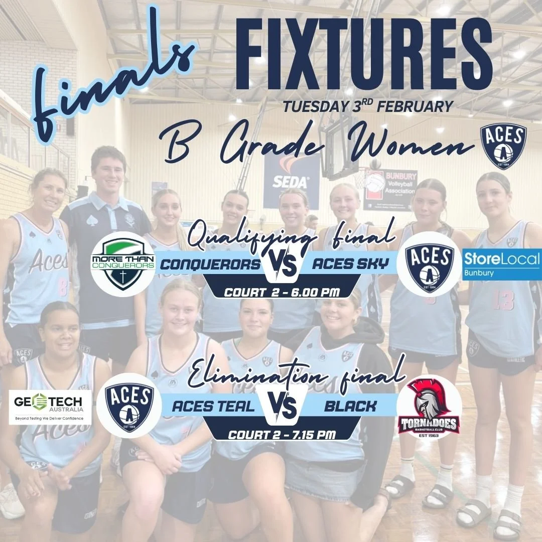 𝗦𝗲𝗻𝗶𝗼𝗿𝘀 - 𝗙𝗶𝗻𝗮𝗹𝘀

First week of finals for our B Grade Women this week, with Sky taking on Conquerors in the Qualifying Final and Teal taking on Tornadoes in the Elimination Final - from 6pm and 7.15pm respectively - this Tuesday evening