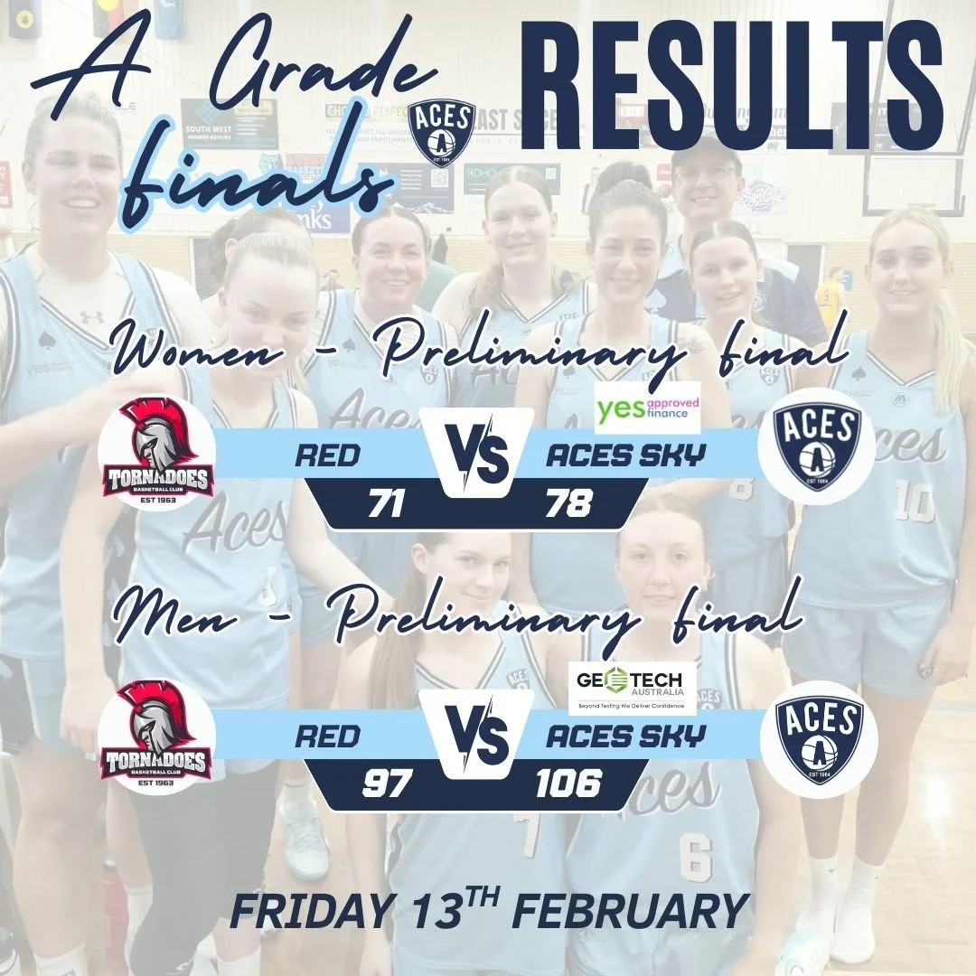 𝗔 𝗚𝗿𝗮𝗱𝗲 𝗣𝗿𝗲𝗹𝗶𝗺𝗶𝗻𝗮𝗿𝘆 𝗙𝗶𝗻𝗮𝗹𝘀 - 𝗥𝗲𝘀𝘂𝗹𝘁𝘀

Aces WIN! Congratulations to both our Aces Sky Men and Women on hard fought wins this evening!

Both teams progress to the big dance next Friday evening - 20th February, with our Wom
