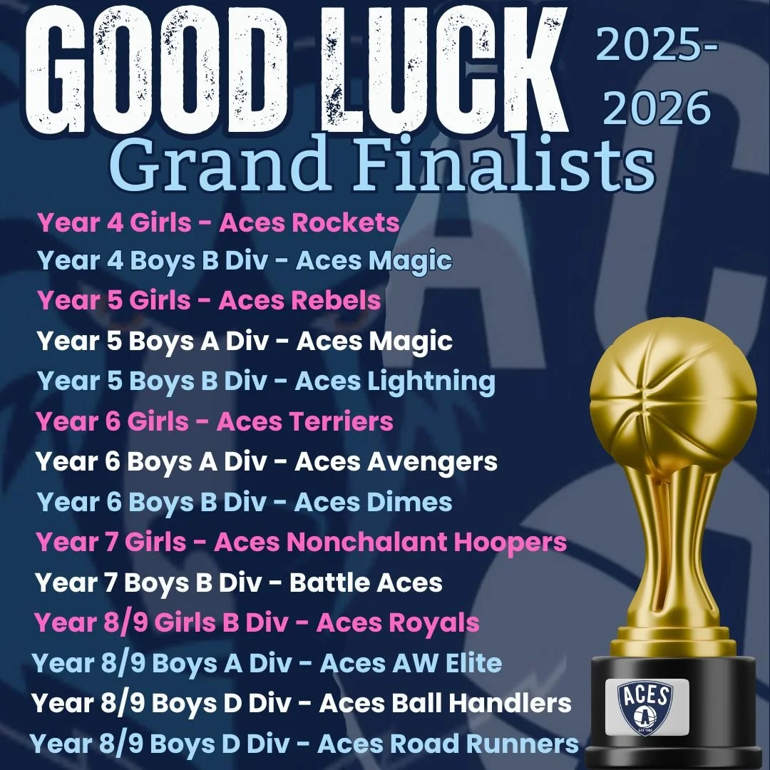 𝗔𝗰𝗲𝘀 𝗝𝘂𝗻𝗶𝗼𝗿𝘀 - 𝗚𝗿𝗮𝗻𝗱 𝗙𝗶𝗻𝗮𝗹𝗶𝘀𝘁𝘀 🥳

Wishing our 14 Aces Junior Teams the best of luck as they battle it out in the Bunbury Basketball Association Junior Competition Grand Finals commencing tonight and concluding tomorrow eveni