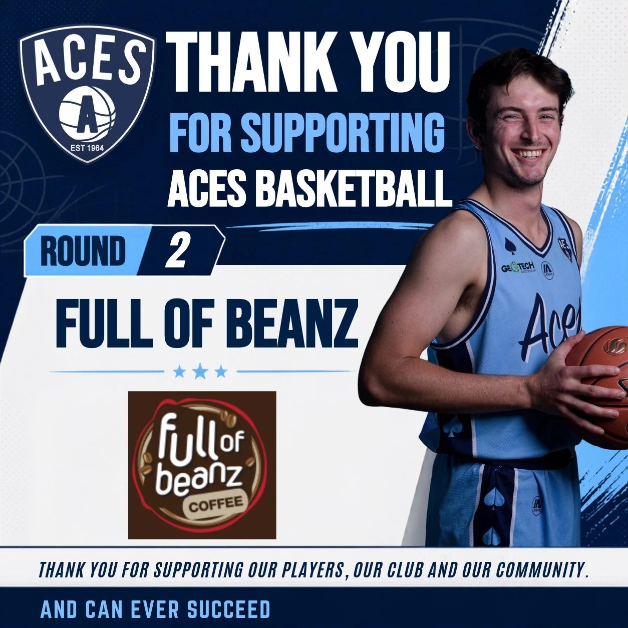 ☕🏀 ROUND 2 SPONSOR | FULL OF BEANZ &spades;️💙

A huge thank you to Full of Beanz Coffee for proudly supporting Round 2 of the 2026/27 season!

The support of local businesses plays a massive role in helping Aces Basketball Club continue to support 