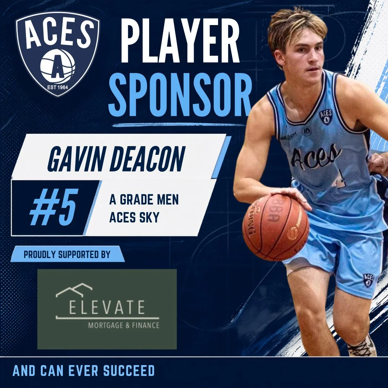 🏀 PLAYER SPONSOR | GAVIN DEACON &spades;️💙

Aces Basketball Club would like to thank Paul Prindiville and Elevate Mortgage &amp; Finance for proudly sponsoring Gavin Deacon #5 from our A Grade Men&rsquo;s Sky team for the 2026/27 season.

Player sp