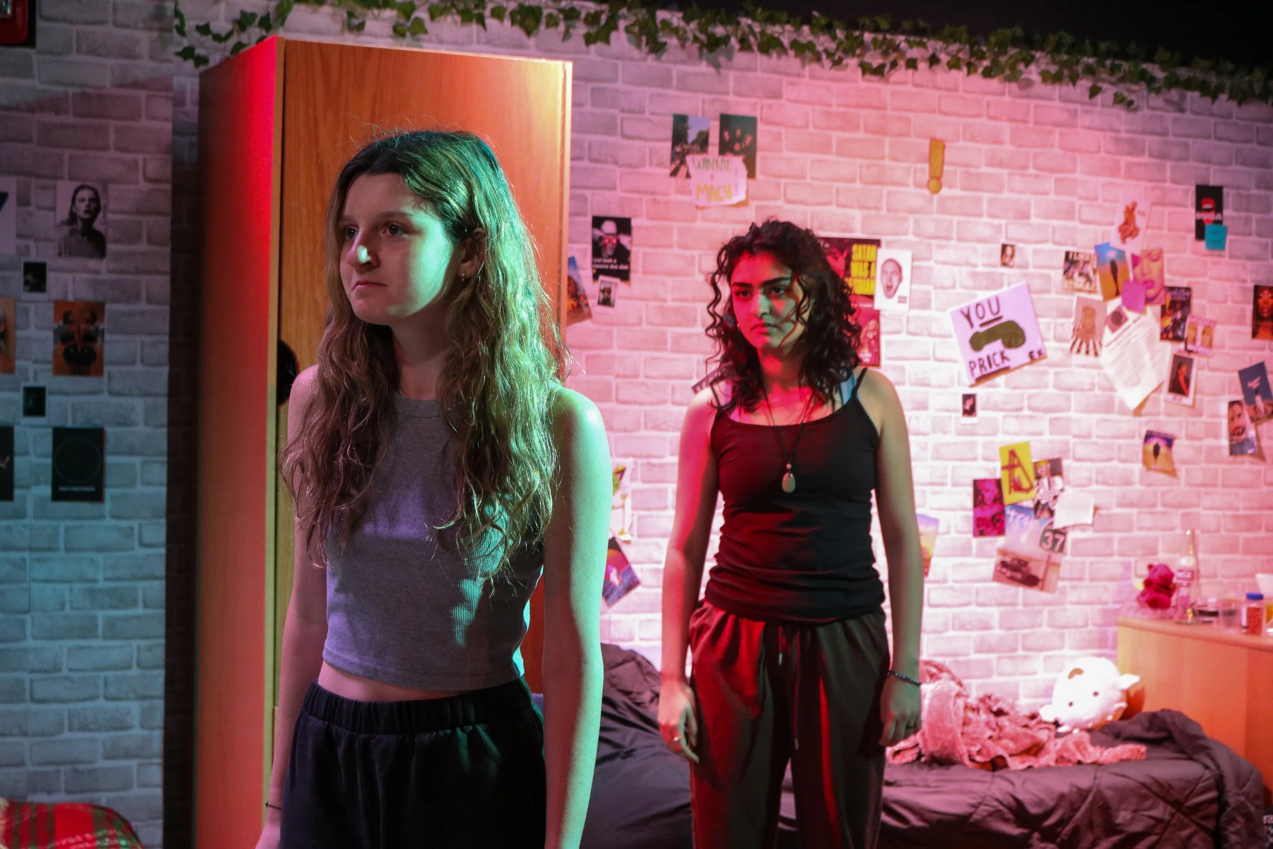 Phoebe Chaplin as Macy and Isan Gharajeh as Winnie.