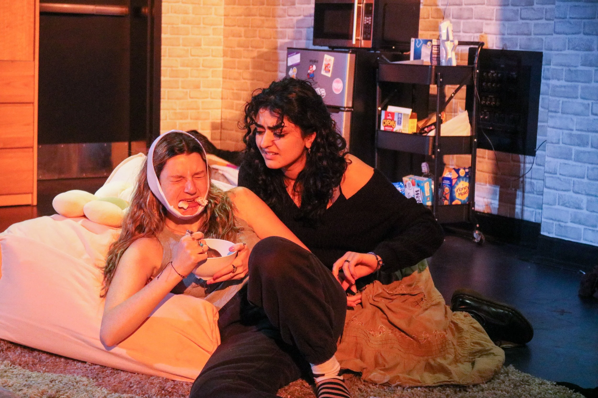 Phoebe Chaplin as Macy and Isan Gharajeh as Winnie.