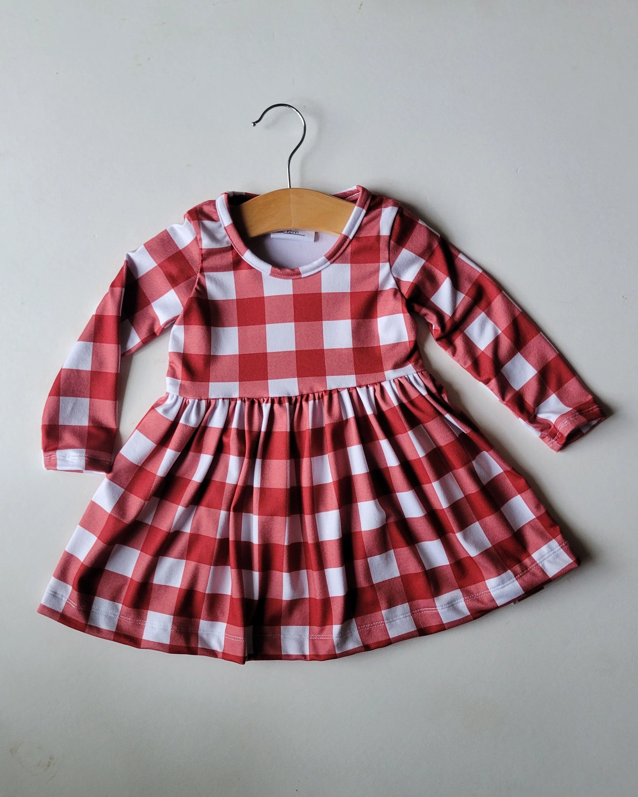 Rosey Posey Long Sleeve Girls Dress with Cranberry Plaid