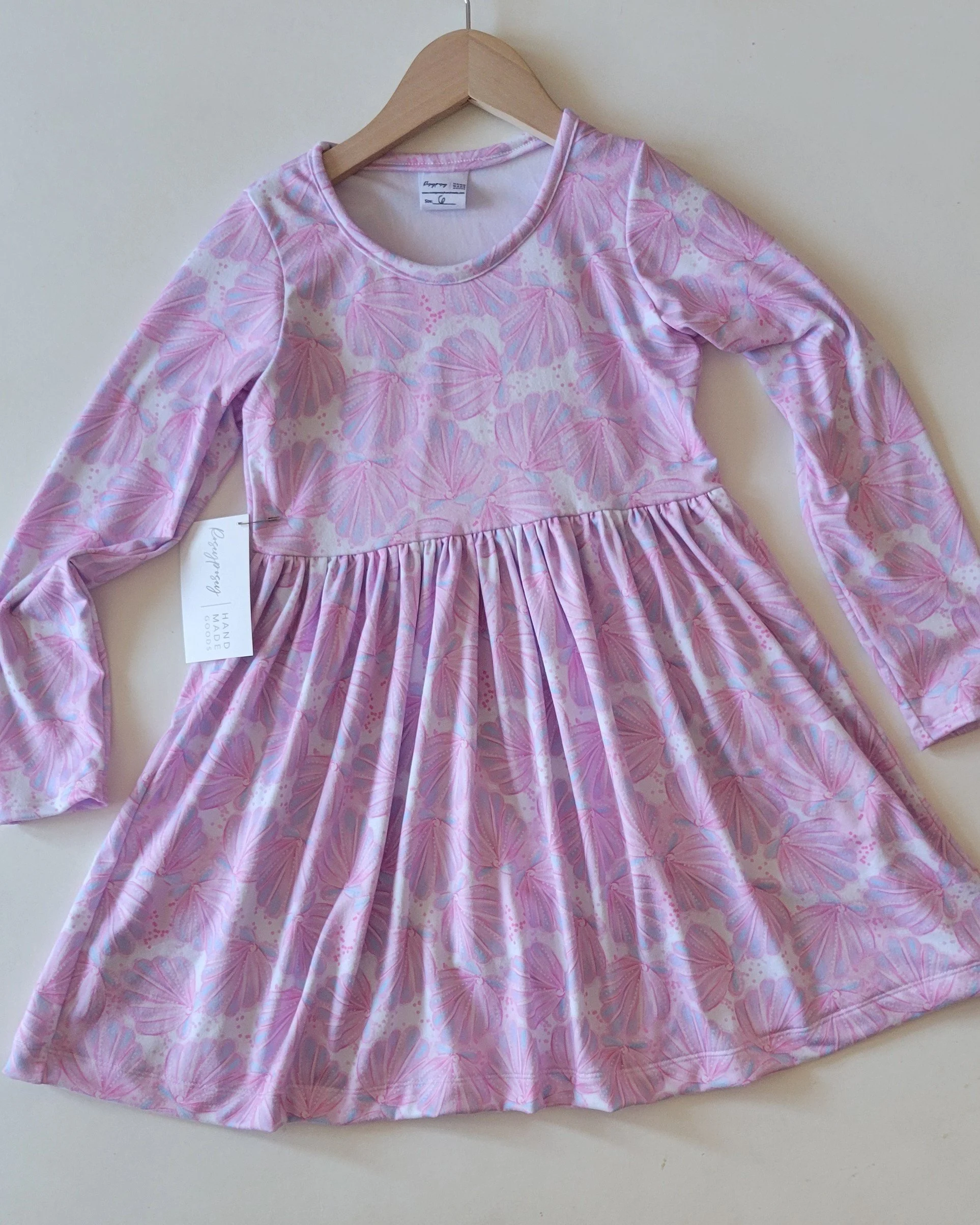 6 - Rosey Posey Long Sleeve Girls Dress with Seashells