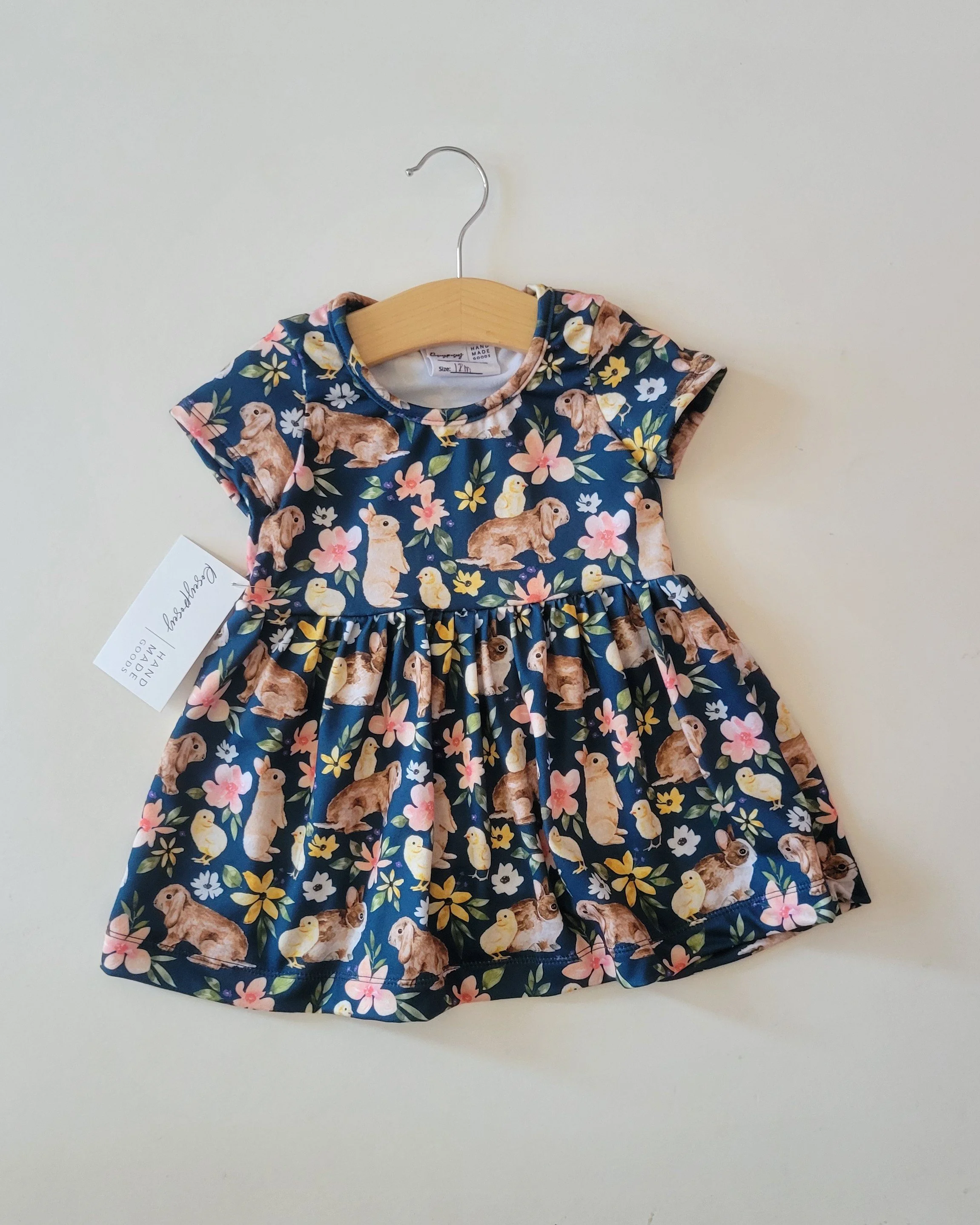 12m - Rosey Posey Bunny and Chicks Dress with Short Sleeves