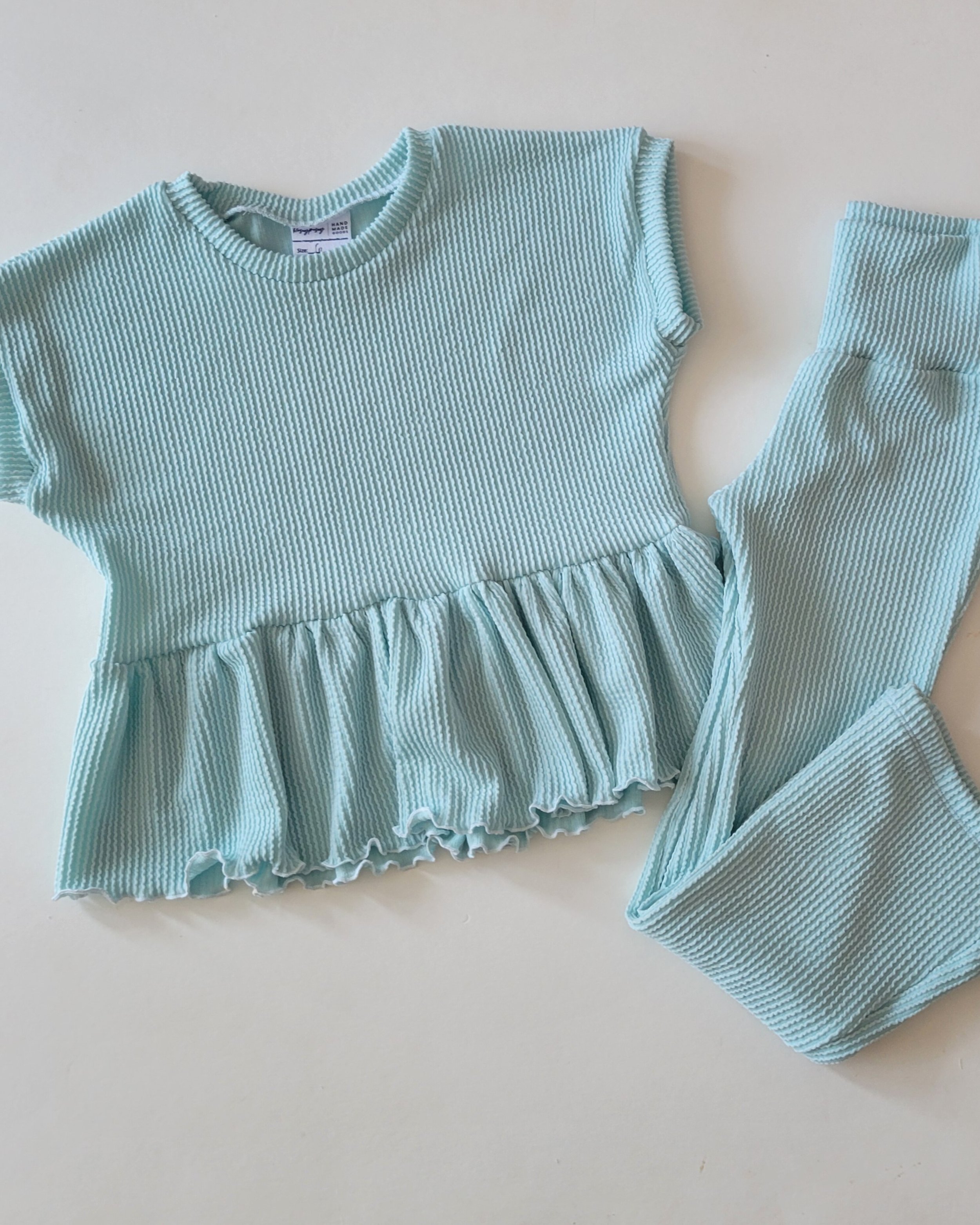 Aqua Ruffle Peplum + Rib Pants (MATCHING SET)