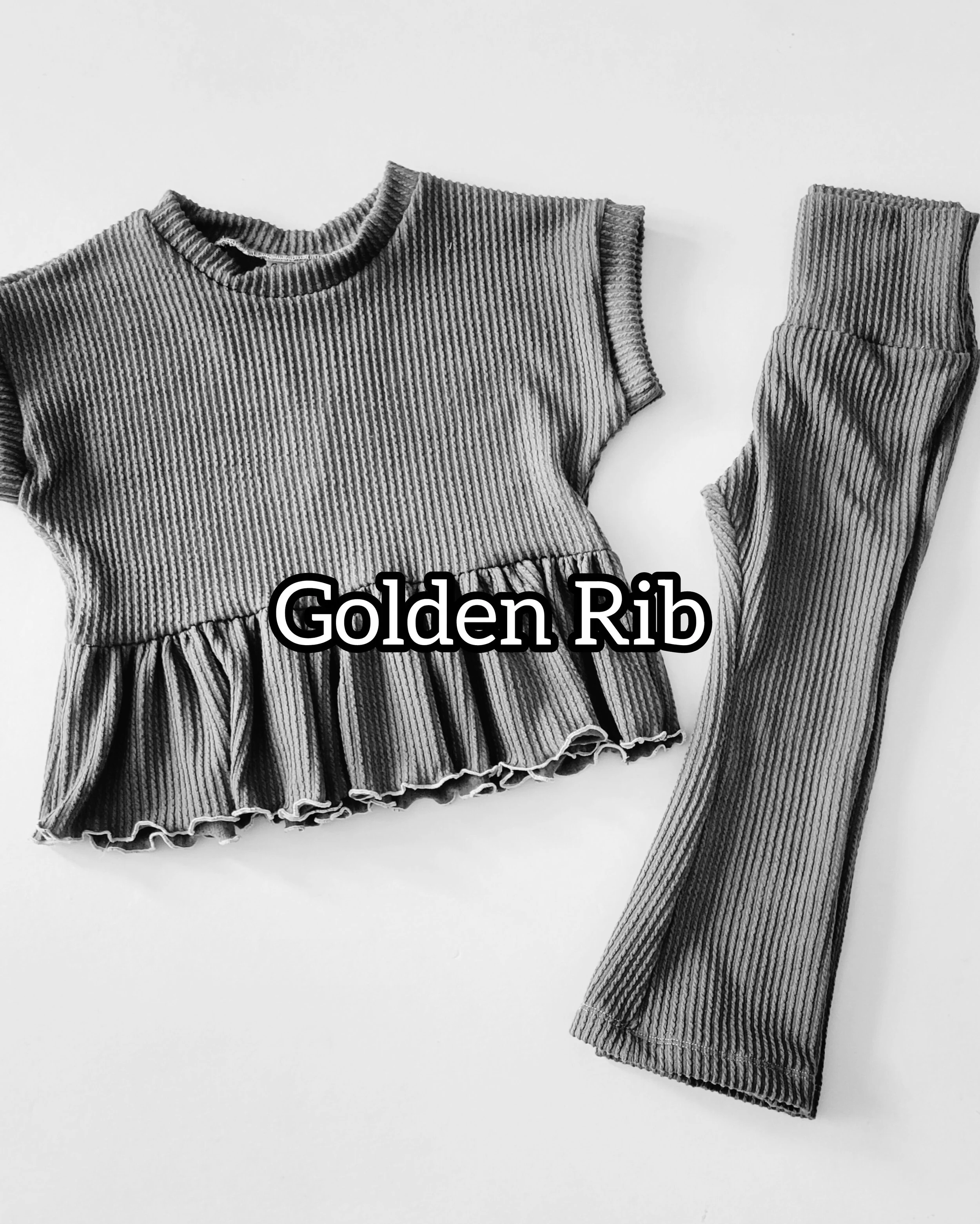 Golden Ruffle Peplum + Rib Pants (MATCHING SET)