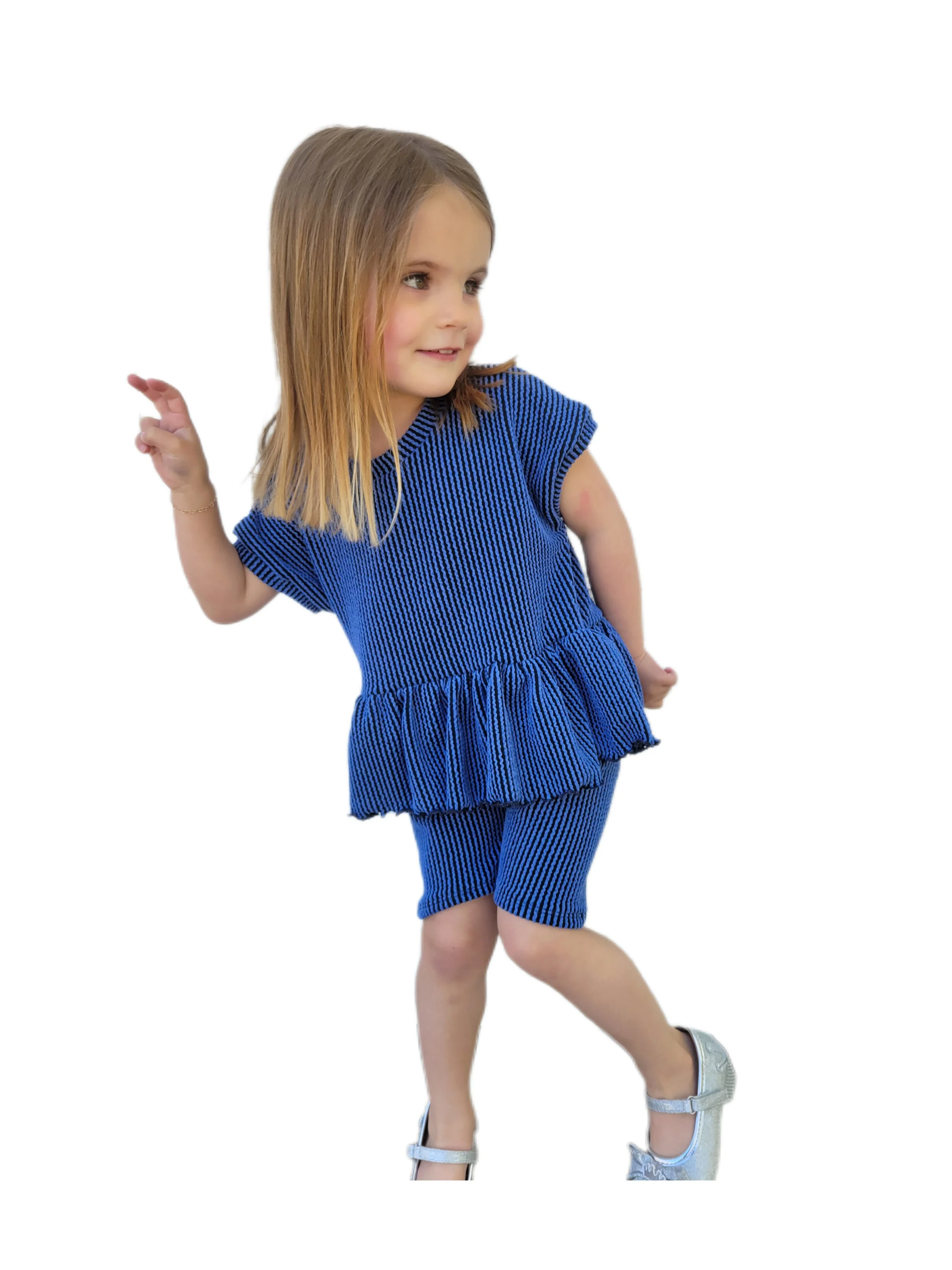 Blue Ruffle Peplum + Biker Shorts (MATCHING SET)