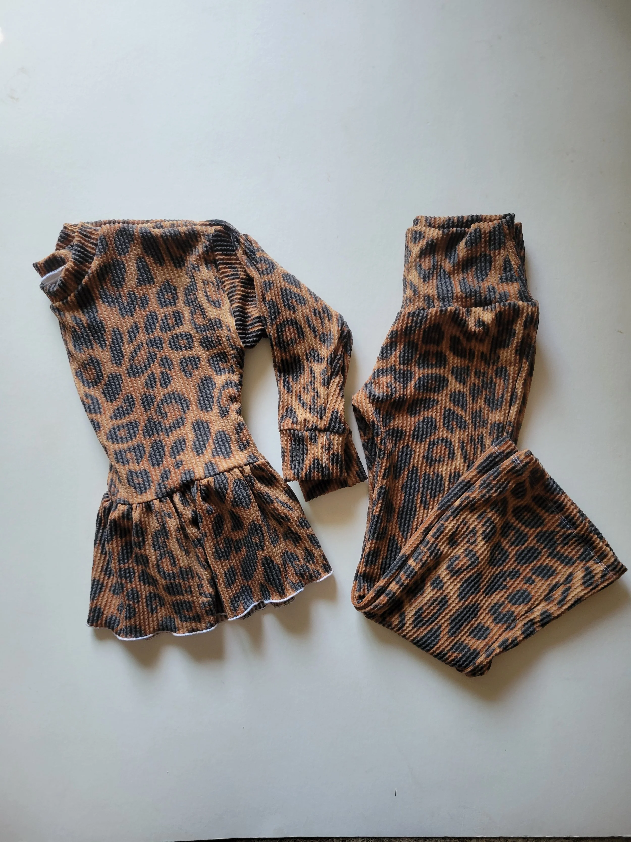 Cheetah Rib Knit Ruffle Peplum Set