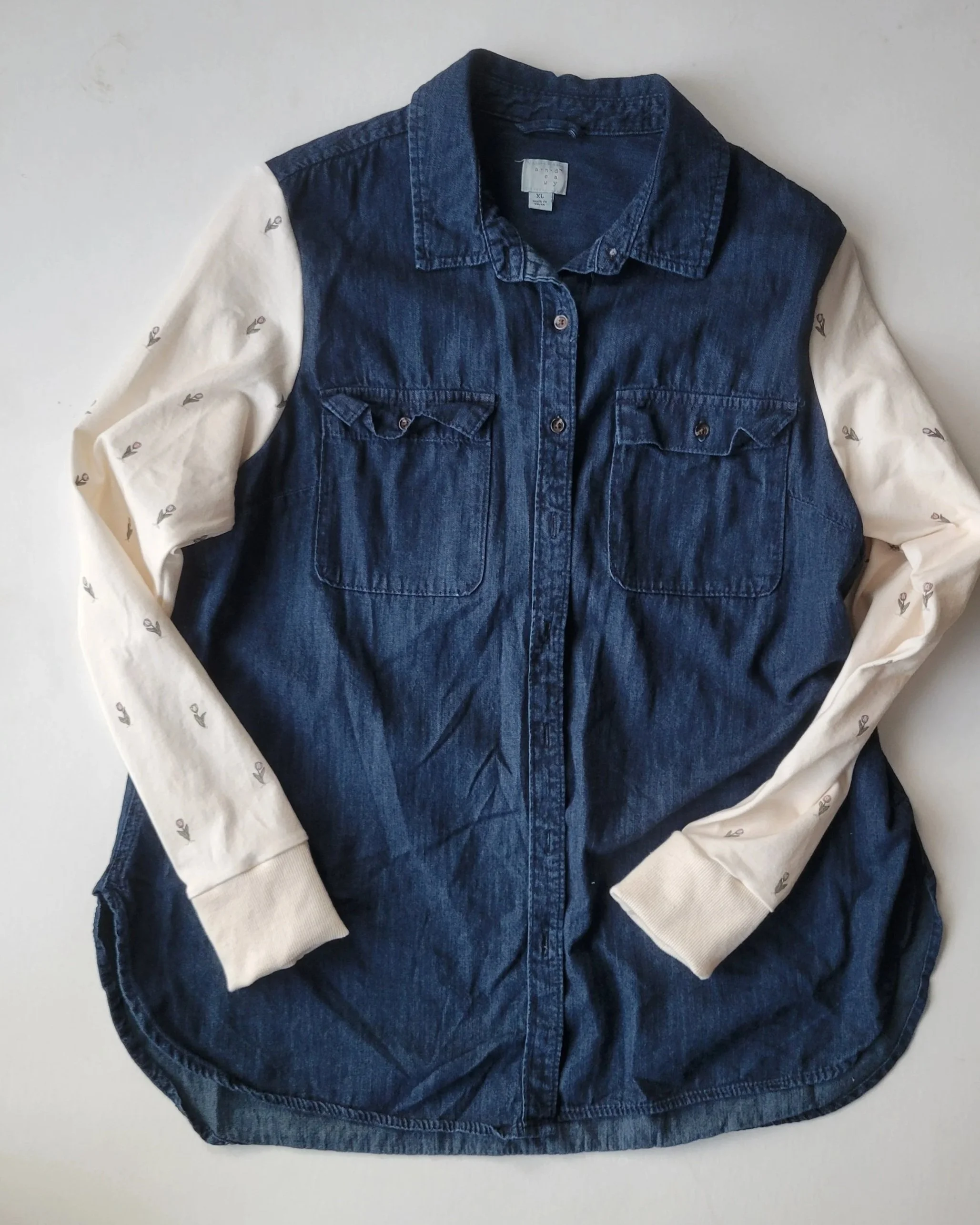 ADULT upcycled jean jacket with Tulip Sleeves - Size L