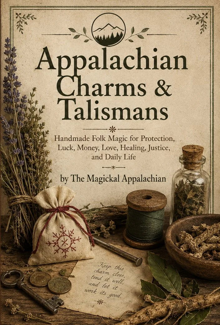 A practical Appalachian folk magic guide to making and working handmade charms and talismans for protection, luck, money, love, healing, justice, home blessing, road opening, and everyday support.
