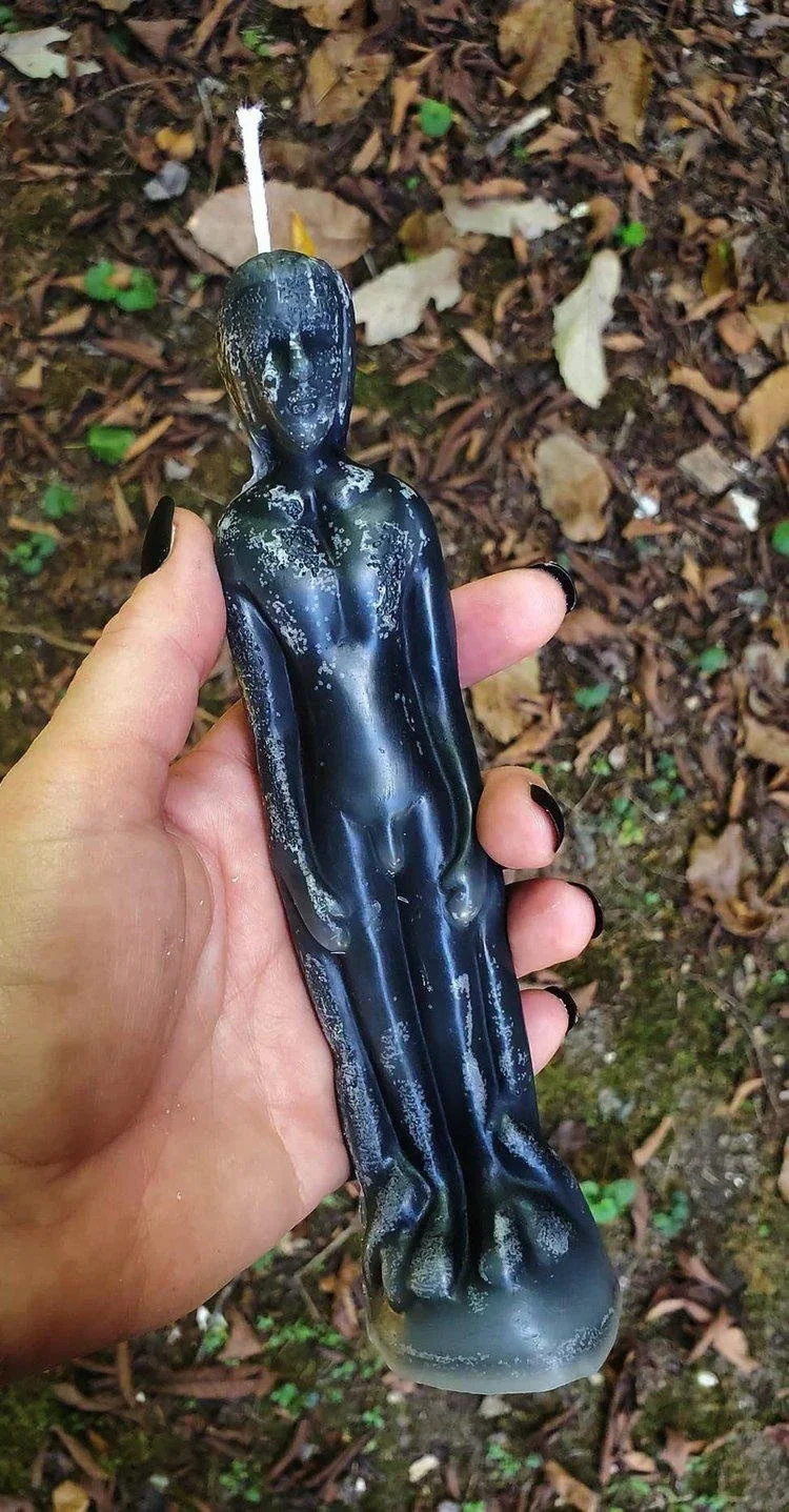 Hand-poured full figure beeswax ritual candle for spell work and altar use.