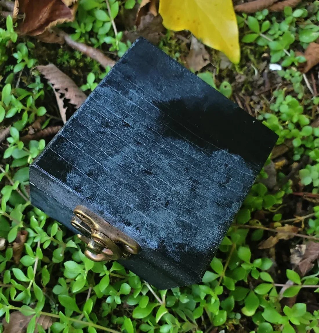 Small wooden mirror spell box with hand-painted design for manifestation, reflection magic, and intention work