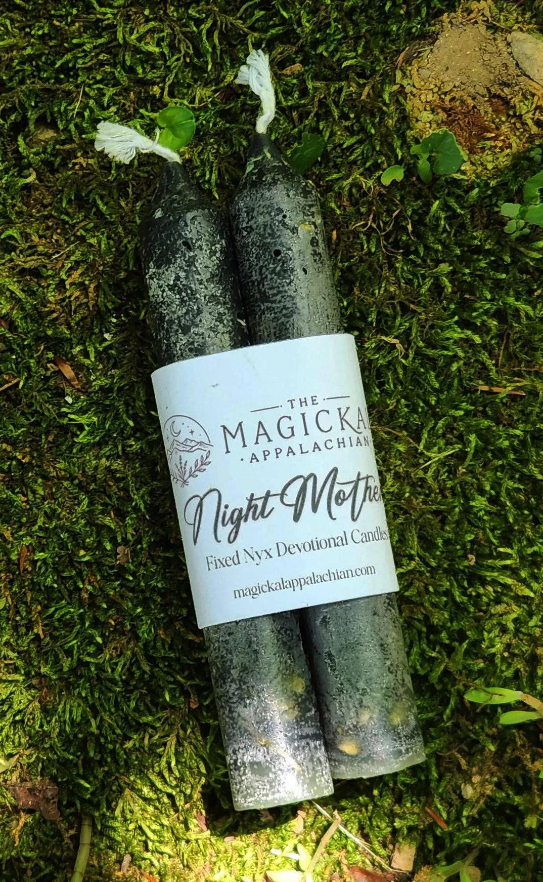 Fixed Nyx devotional candles crafted for night magic, shadow work, dream work, protection, mystery, hidden wisdom, and devotional altar practice.