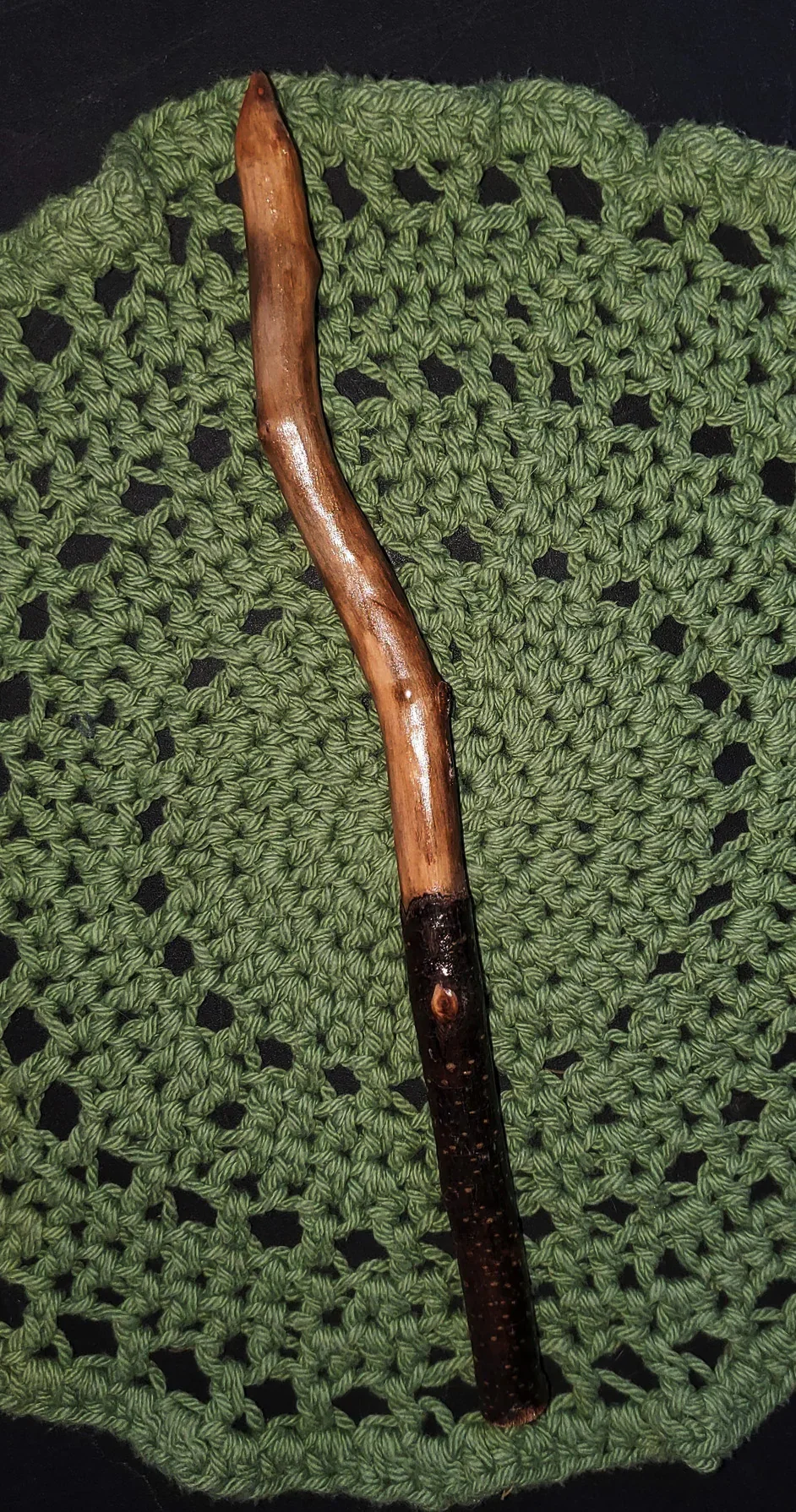 One-of-a-kind Appalachian foraged wood ritual wand, hand cleaned, dried, sanded, and sealed. Wildwood Holler Wand #14 measures 12.5 inches.