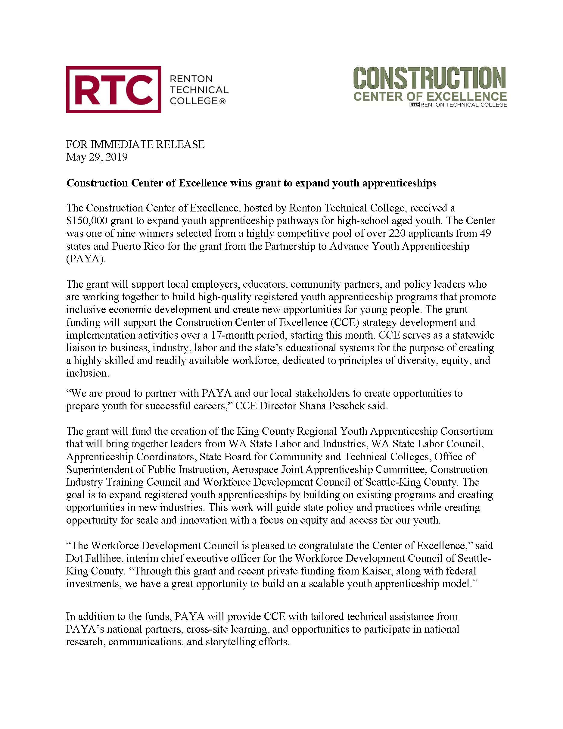 Construction Center of Excellence Wins National Grant to Expand Youth Apprenticeship