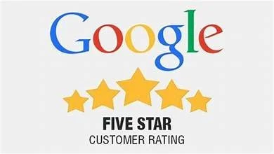 Google logo with five yellow stars and the words 'FIVE STAR CUSTOMER RATING' underneath.