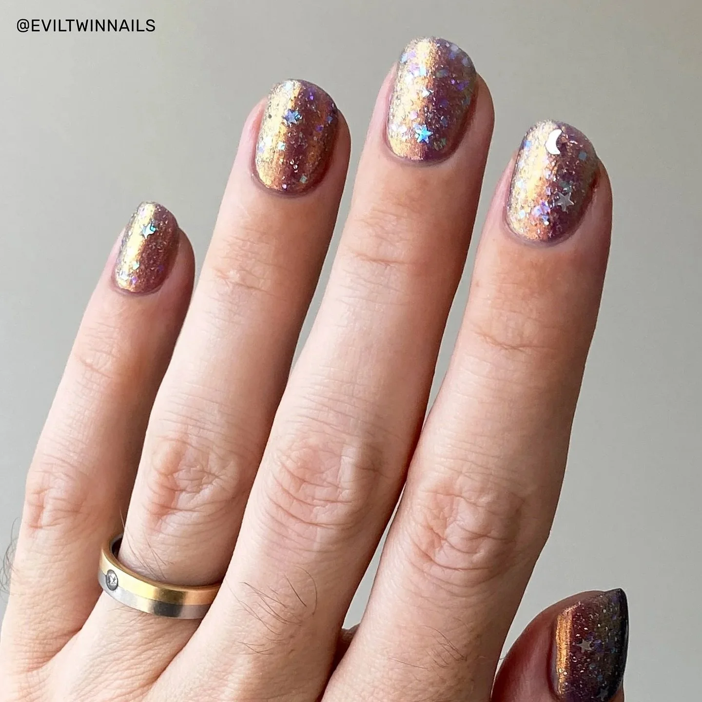 STARGAZING: (topper)
Van Gogh Collection 2.0
Silver holo moons, stars, silver holo glitter & shreds, & iridescent square glitter.
Shown over Hallucination.
Available now for pre-order
Swatched by @eviltwinnails
Paid PR
#fauvecosmetics #