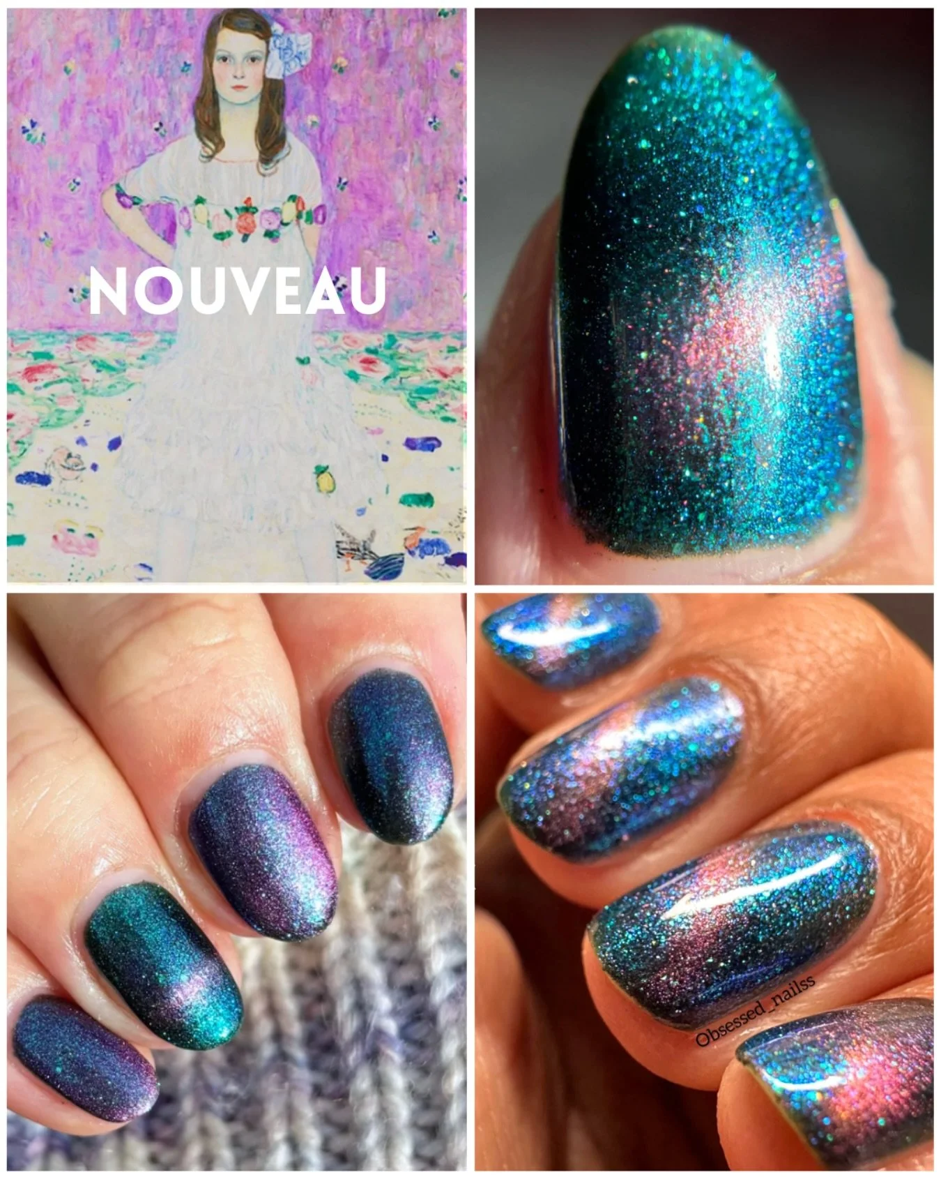 NOUVEAU (Magnetic)
THE KLIMT COLLECTION
Green/teal base with violet/red/green multichrome magnetic, green/blue shimmer, aqua/blue micro flakes, and dainty iridescent glitter.
Swatches by @mreads.nails @lacqueredwallflower
Paid PR
#fauvecosmetics