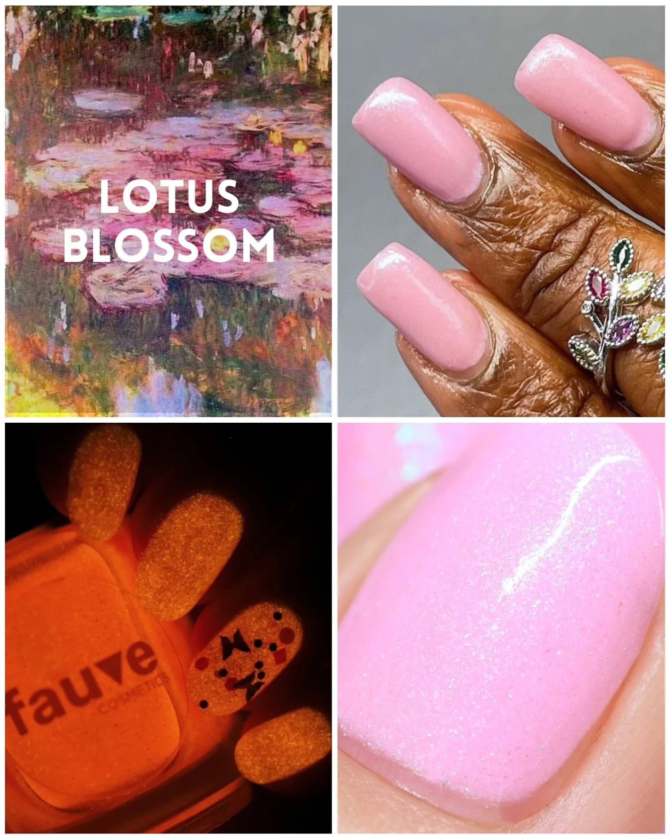 LOTUS BLOSSOM (Glow-in-the-Dark)
Impressionism 2.0 Collection
Bubblegum pink crelly base with aqua/green/pink aurora in various particle sizes, delicate holo, and glow-in-the-dark orange.
Available now for pre-order.
Swatched by @tonyaispolished @