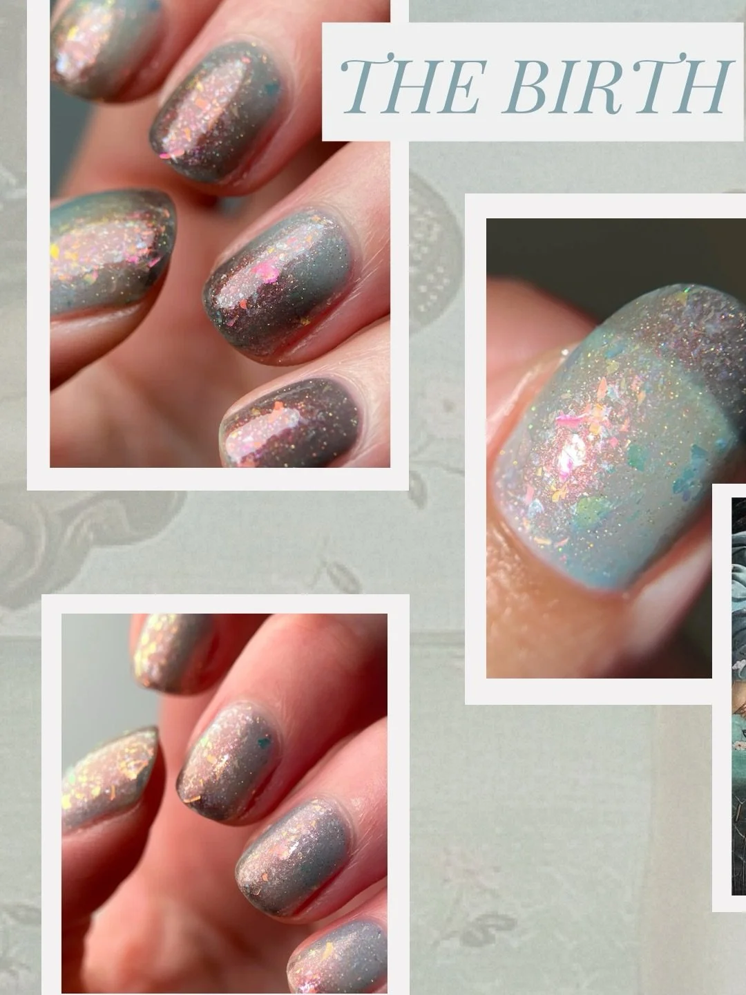 COMING SOON: 
THE BIRTH OF VENUS (thermal)
Part of the Love &amp; Disdain collection 

Dark charcoal (cold) to aqua (hot) crelly thermal with red to orange aurora shimmer, orange/red/gold iridescent flakes, white pearl flakes, rose pearl micro flakes