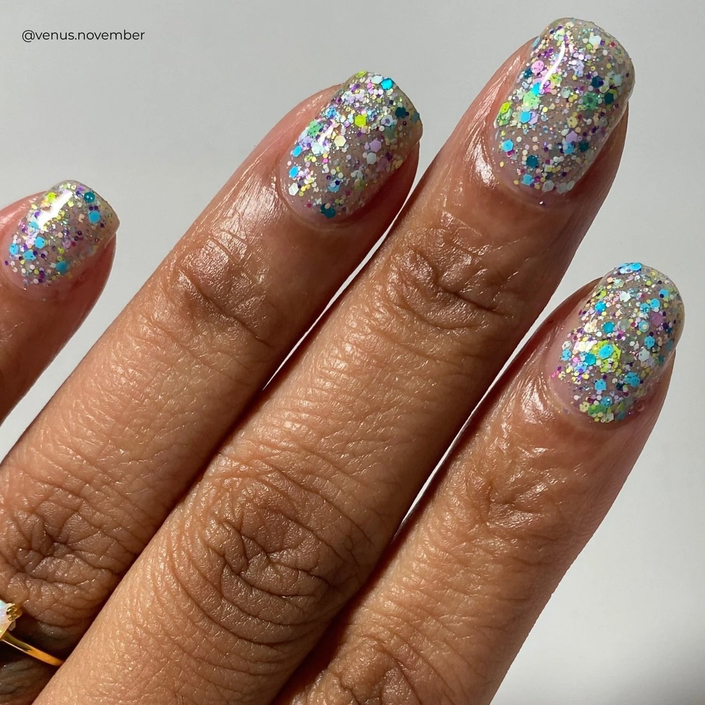 POINTILLISM 
A clear base filled with 22+ varieties of glitter in various sizes and effects, including matte, reflective, and dainty holo.

Can be worn solo in 2-3 coats or layered over another polish in 1 coat as a topper.

Inspired by:
&ldquo;Place