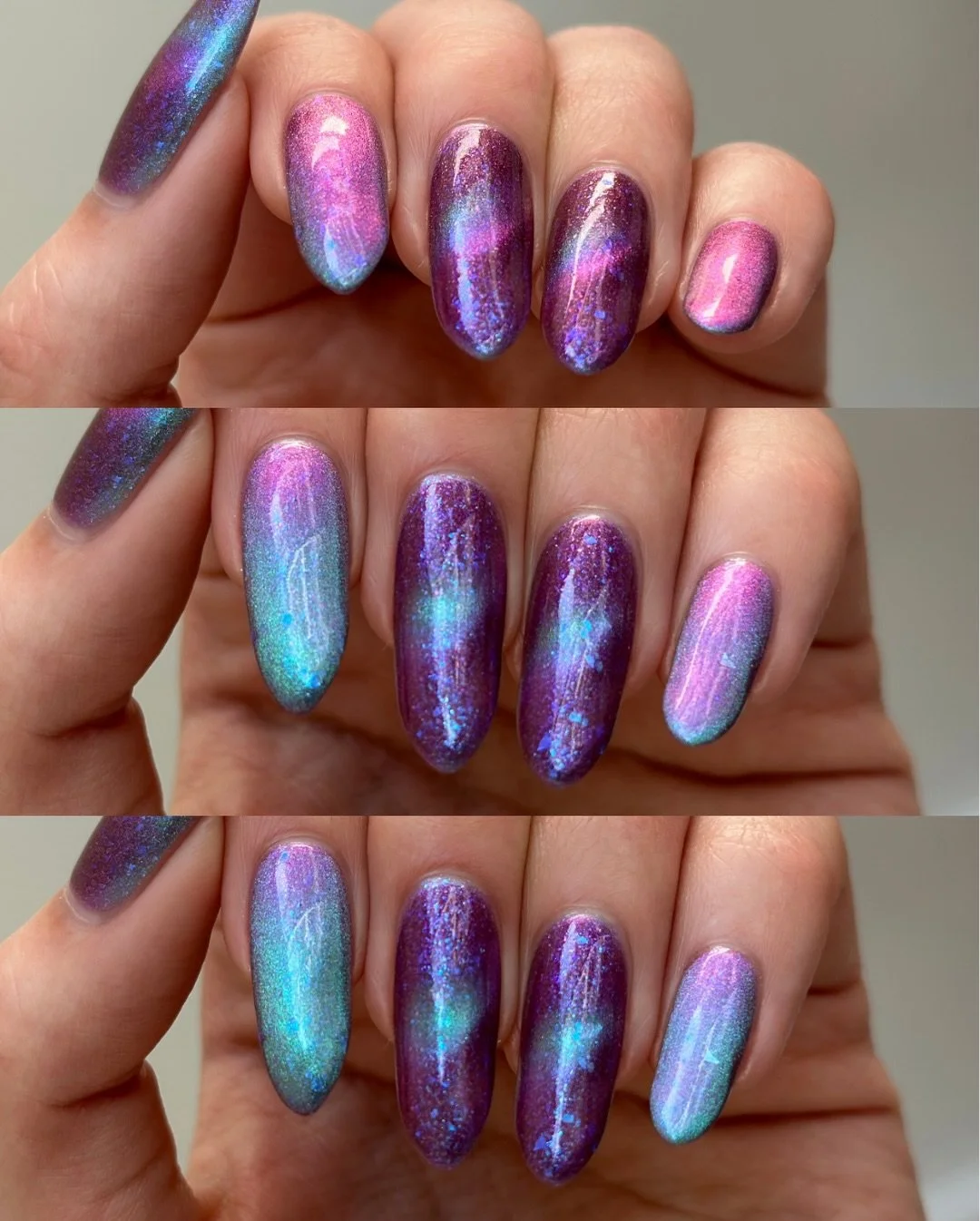 DUSKLIT WATER (magnetic)

Purple/pink base, teal/aqua/purple magnetic, red/orange aurora, various cyan/blue/violet iridescent flakes

Swatches by @numerousbeesnails 
Paid PR

#fauvecosmetics #nailpolish #magneticnails #purplenails #nailsnailsnails