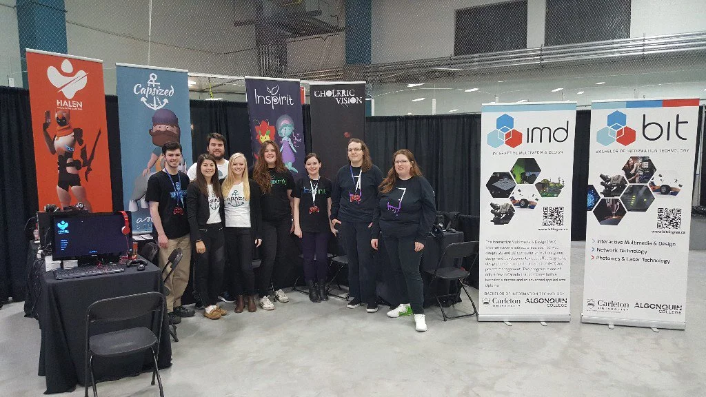 Our booth at Ottawa Capital Gaming Expo. Top 4 games in the IMD program were selected to participate.