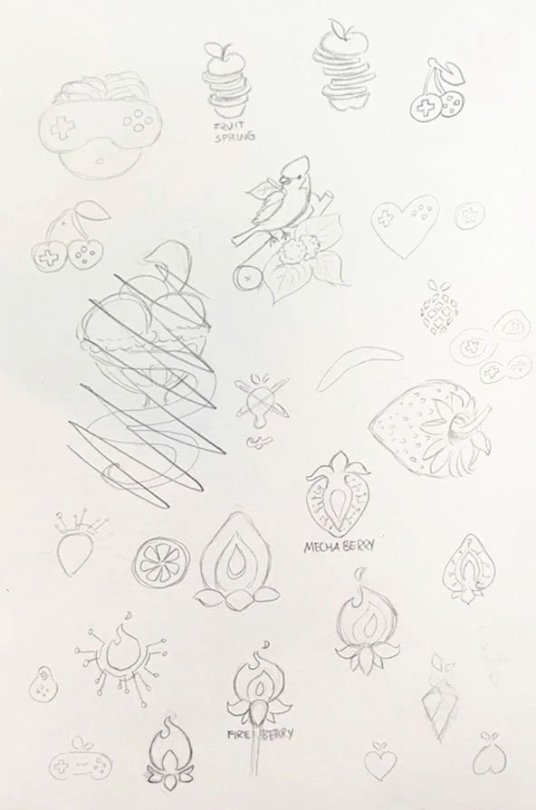 Sketch page for logo and name ideas.